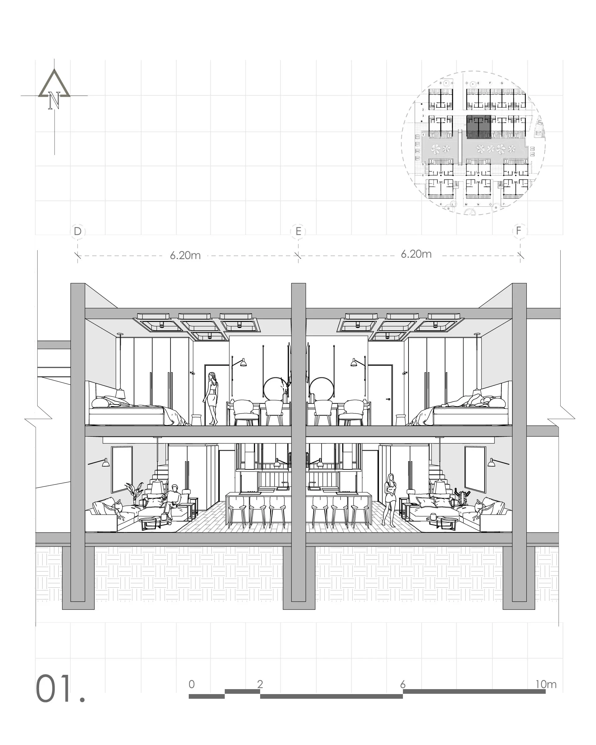 Bungalow. Perspective Cut view.