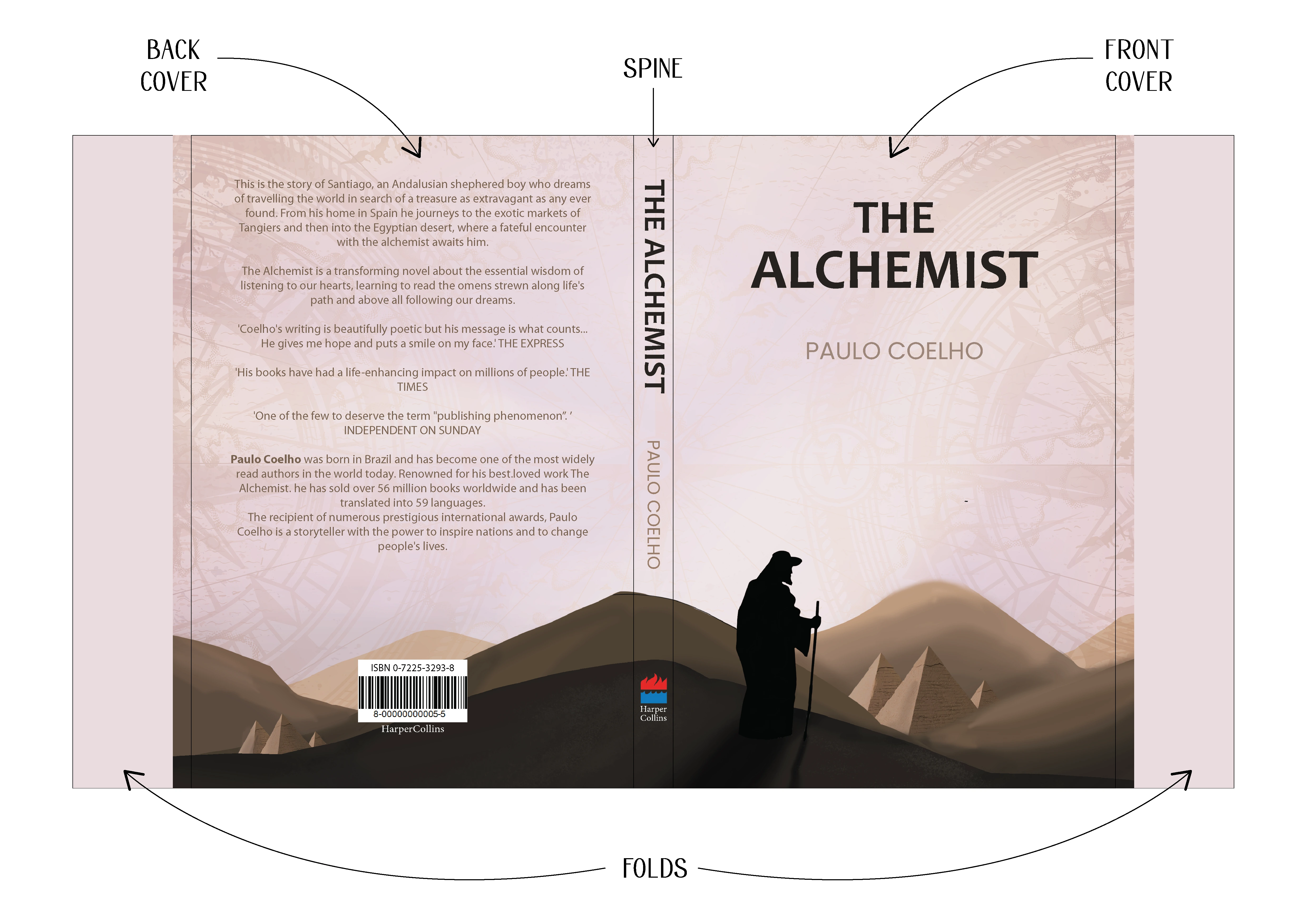 It's a famous saying that, "Don't judge a book by its cover." But I want my cover to be judged and to make people imagine a bit of the actual plot story while seeing the cover, unlike other irrelevant book covers of novels. Hope you like my take on "THE ALCHEMIST".