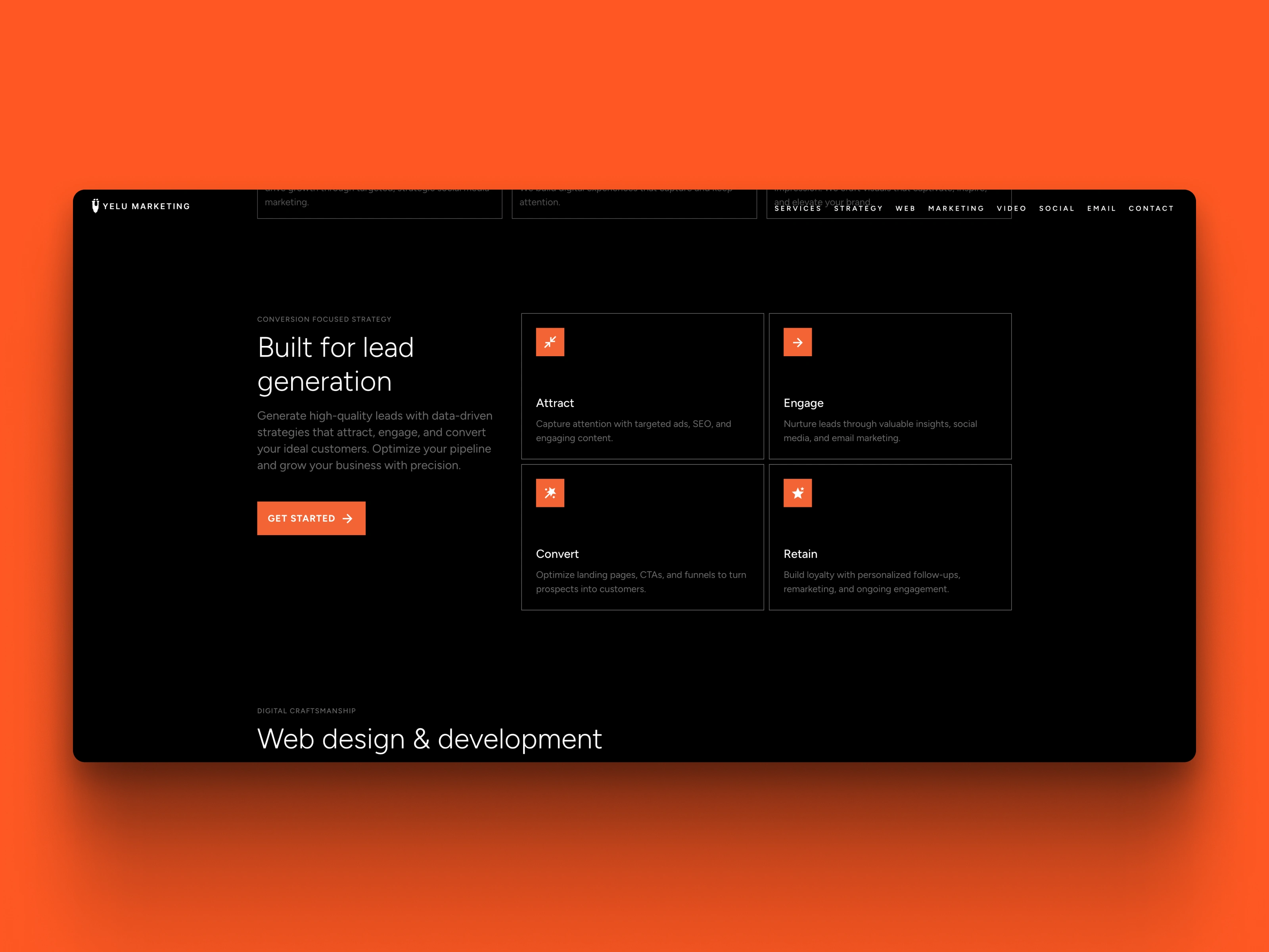 Each section introduces a service and a direct call-to-action.