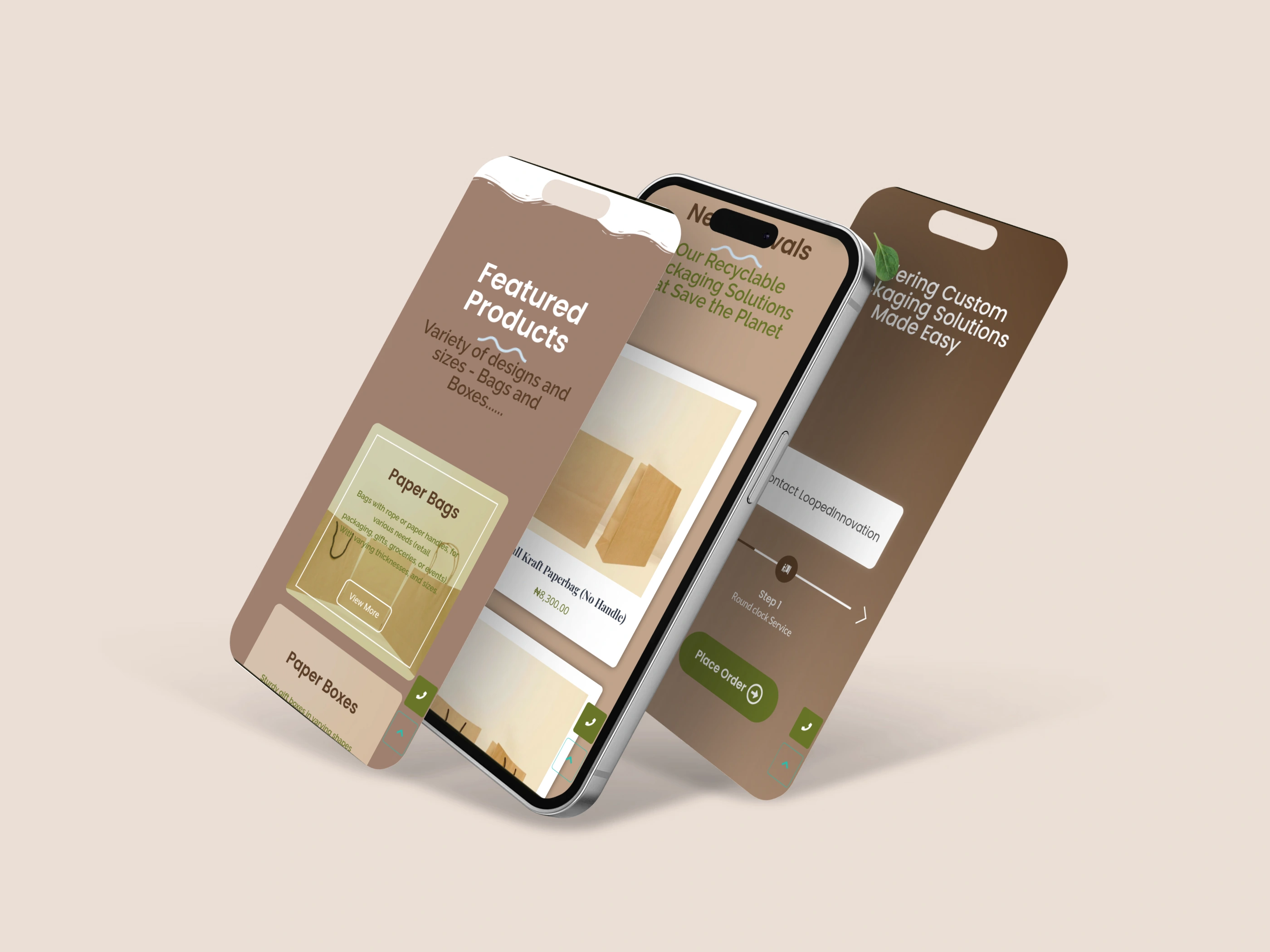 E-commerce paper bag site responsive mobile mock up