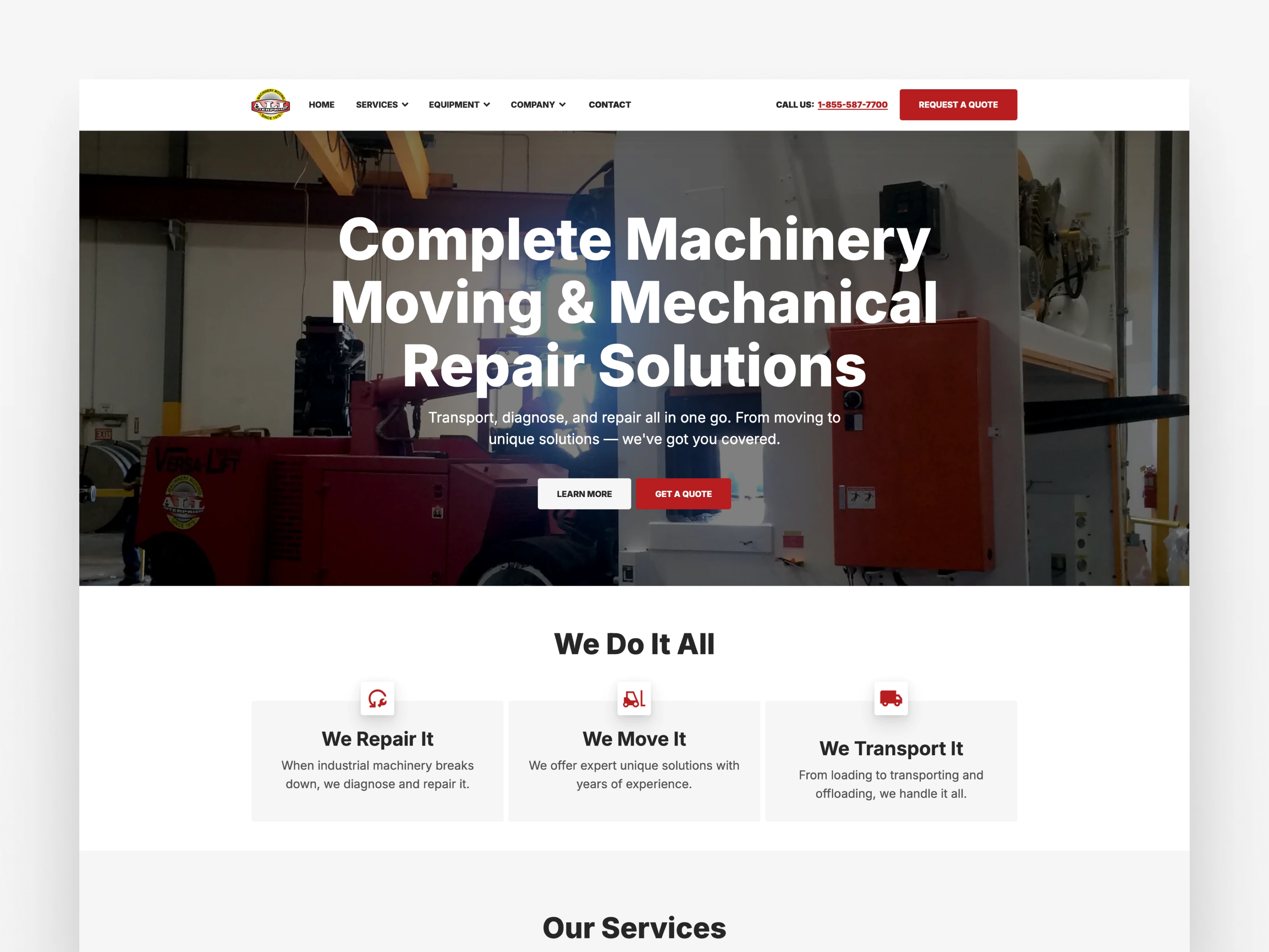 The All Enterprises website after the update.