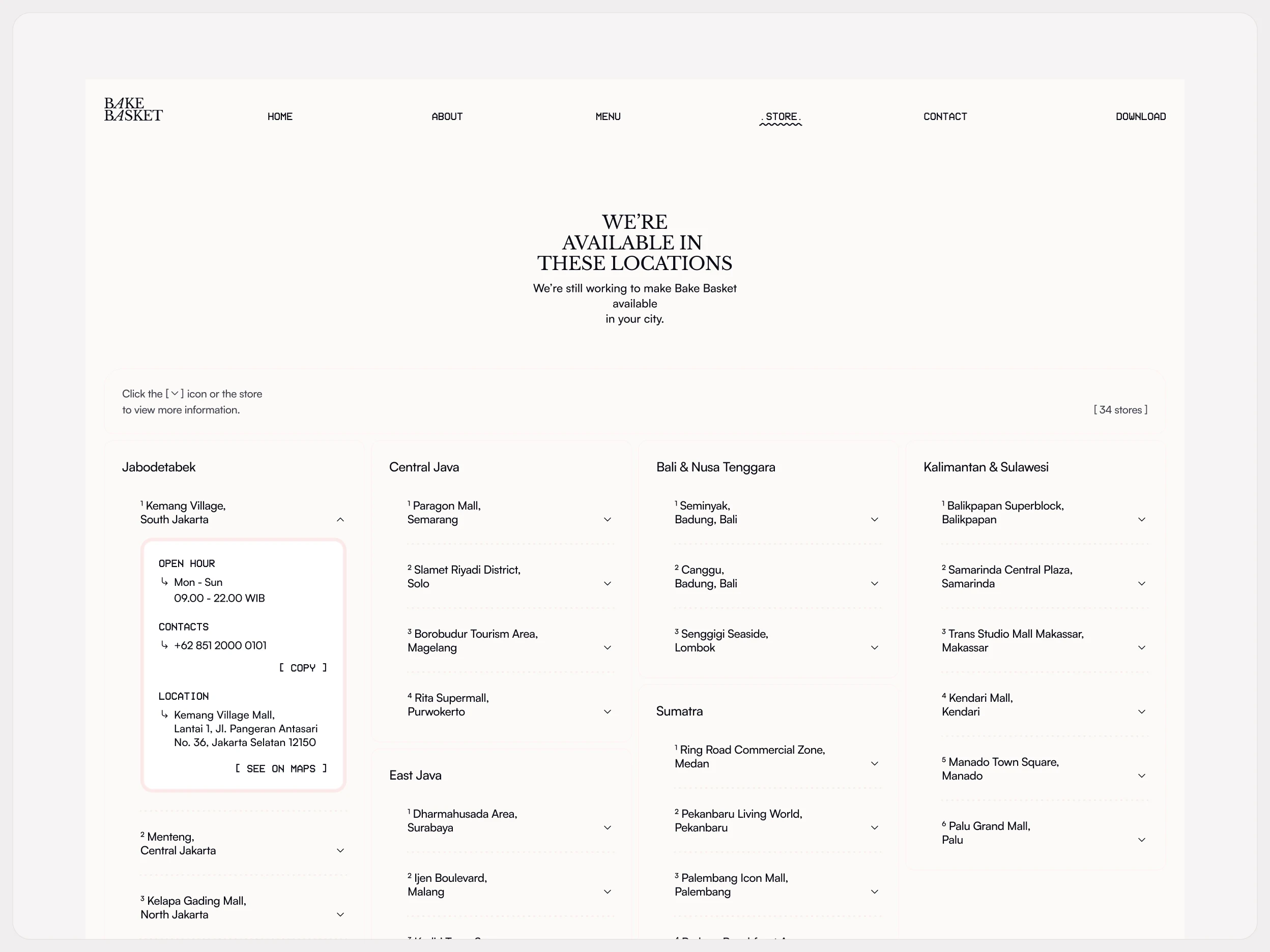 Store Page of Bake Basket’s Website