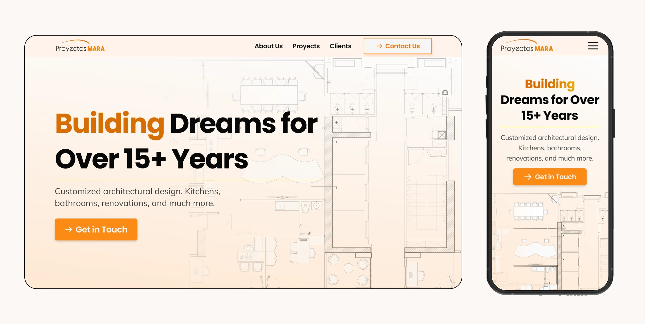 Desktop and mobile view of the hero section of the landing page. Ideal responsive design.