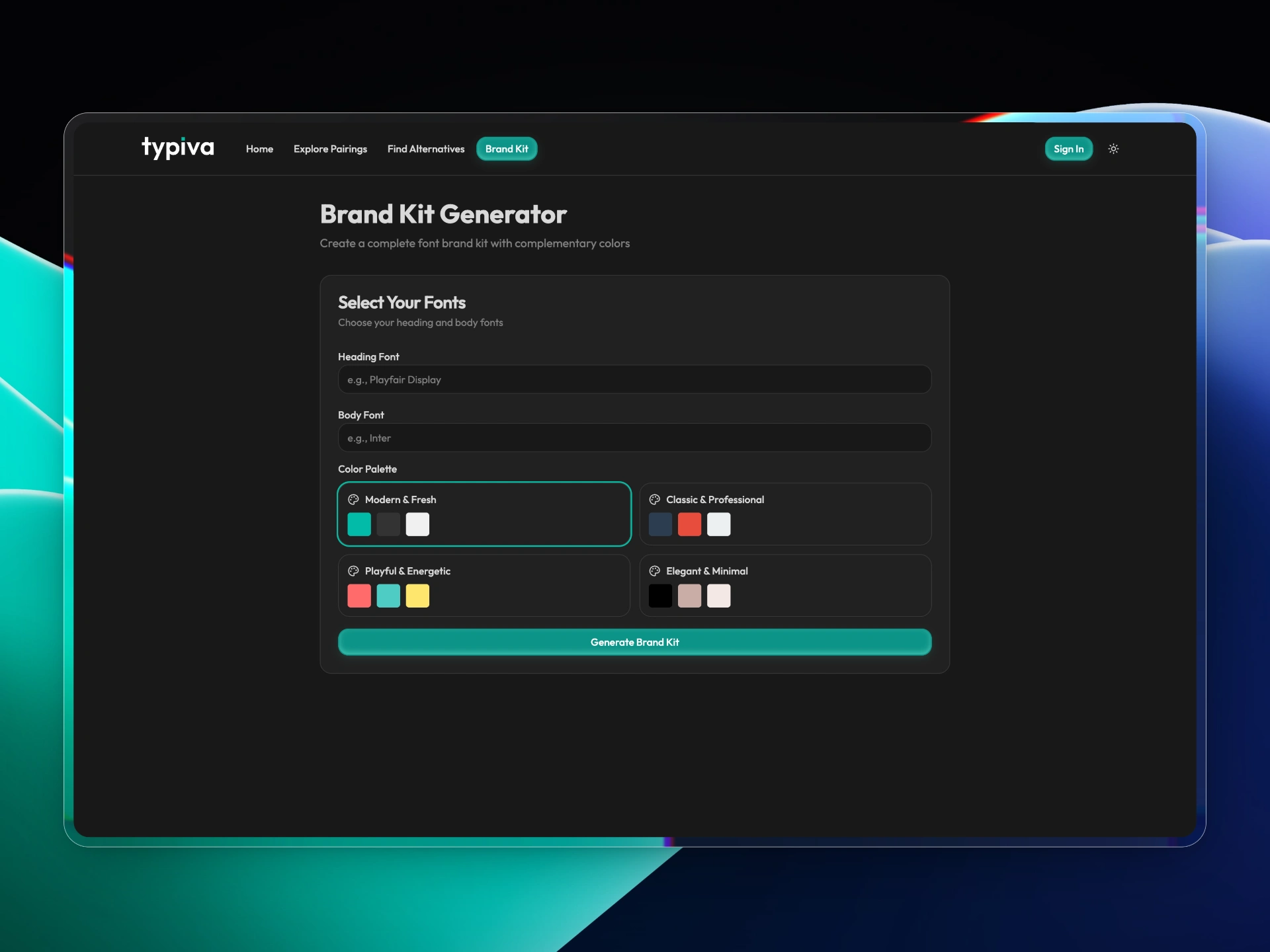 Typiva brand kit generator
