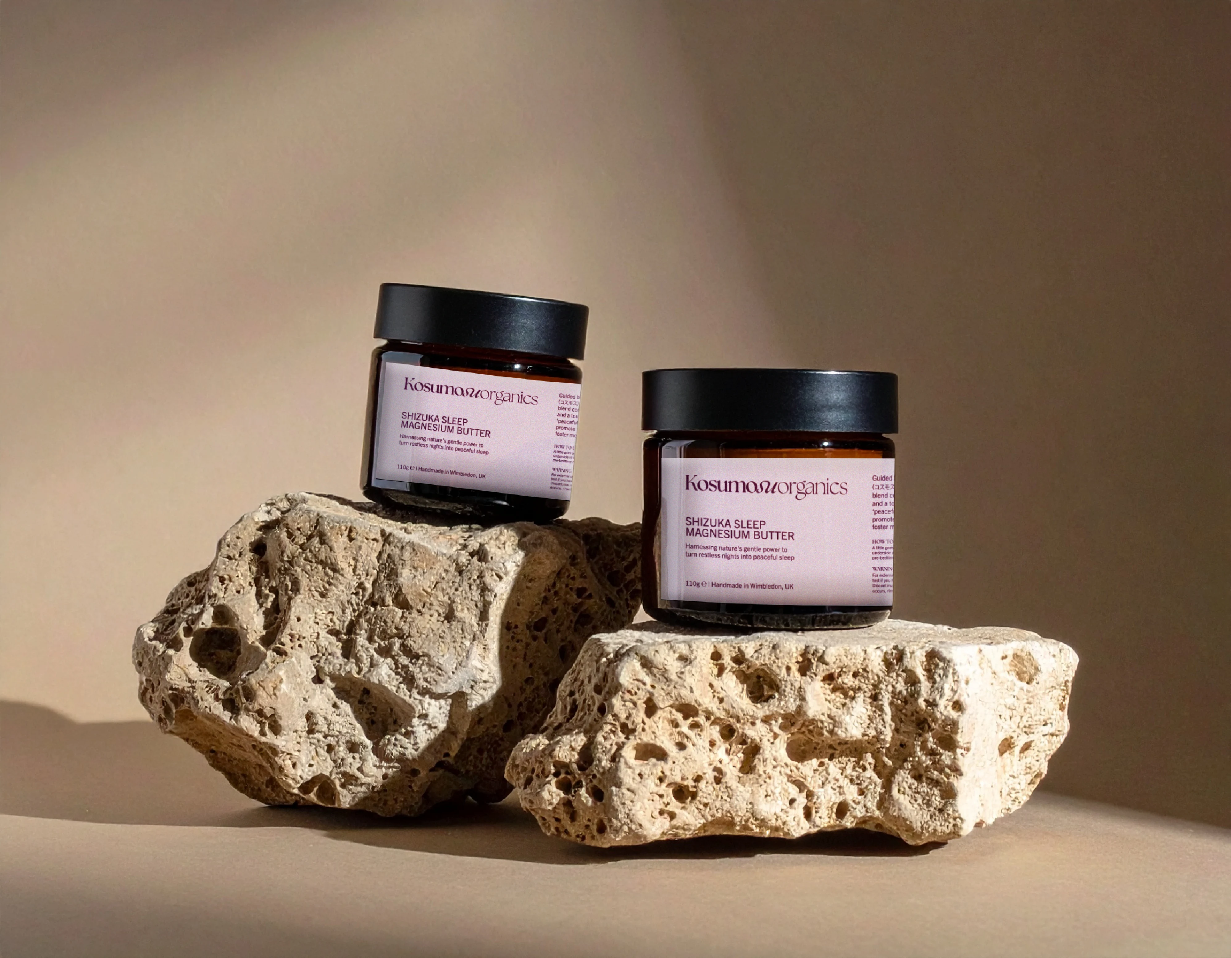 Minimal, grounded, and balanced. This lifestyle presentation highlights the versatility of the layout and typographic structure in natural settings, allowing the product to visually align with the brand’s core values of simplicity and calm.
