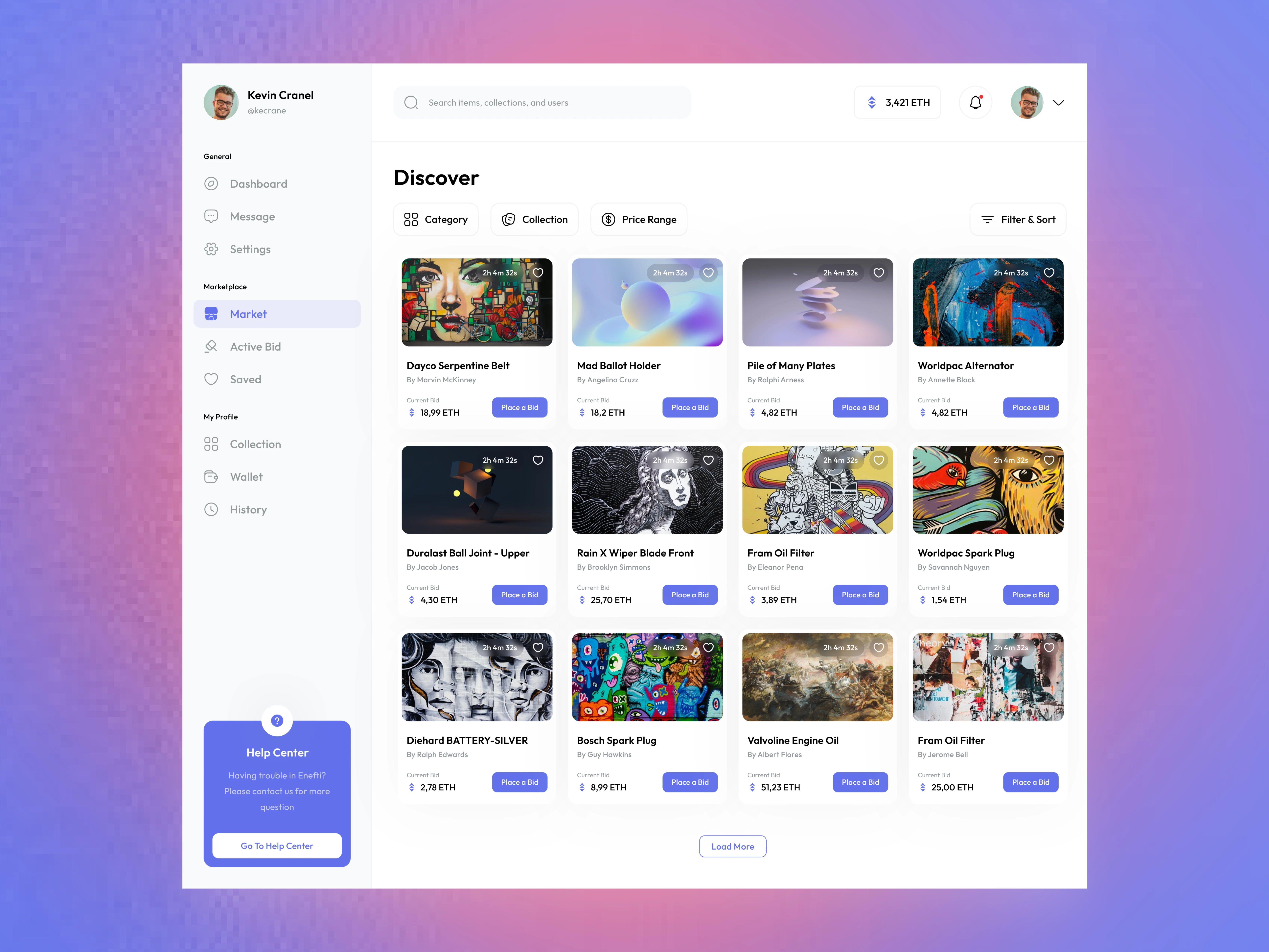 Scrollable gallery showcasing trending NFT cards