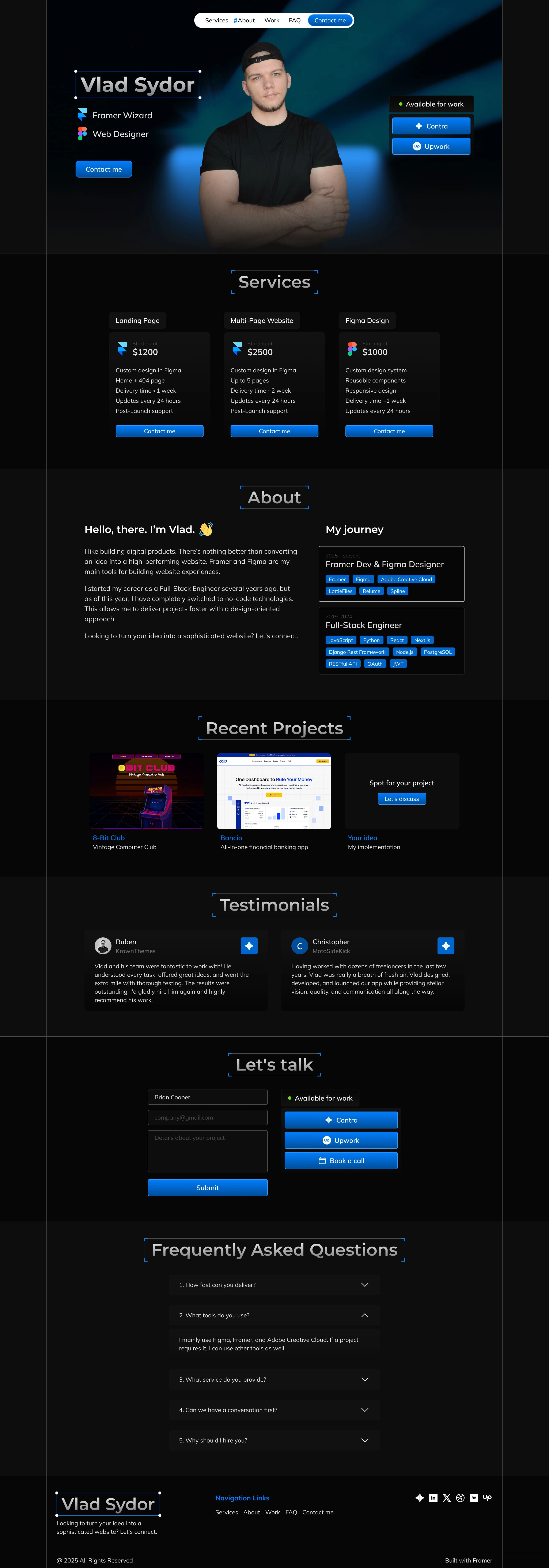 Vlad Sydor - Framer Portfolio Website