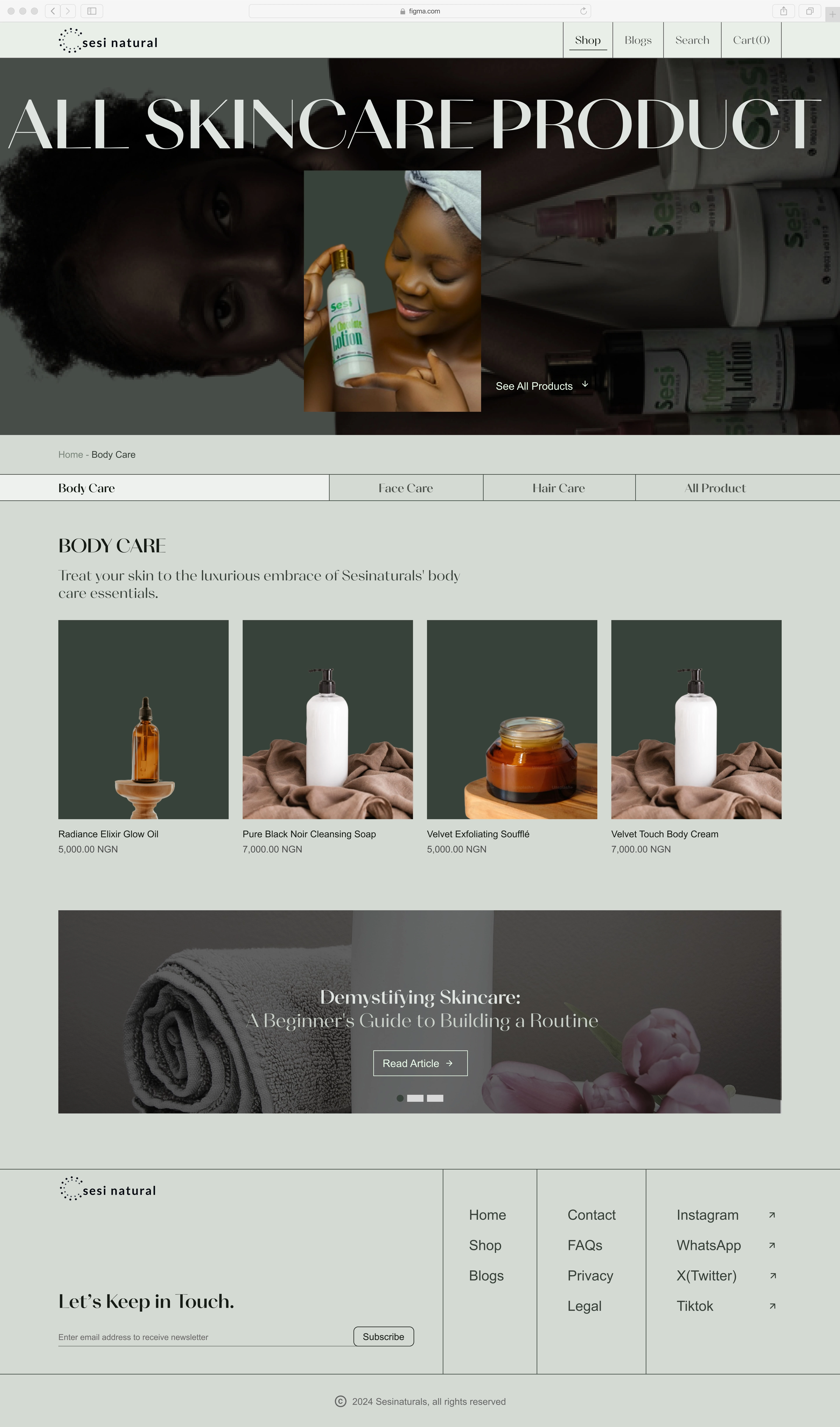 Body care product page