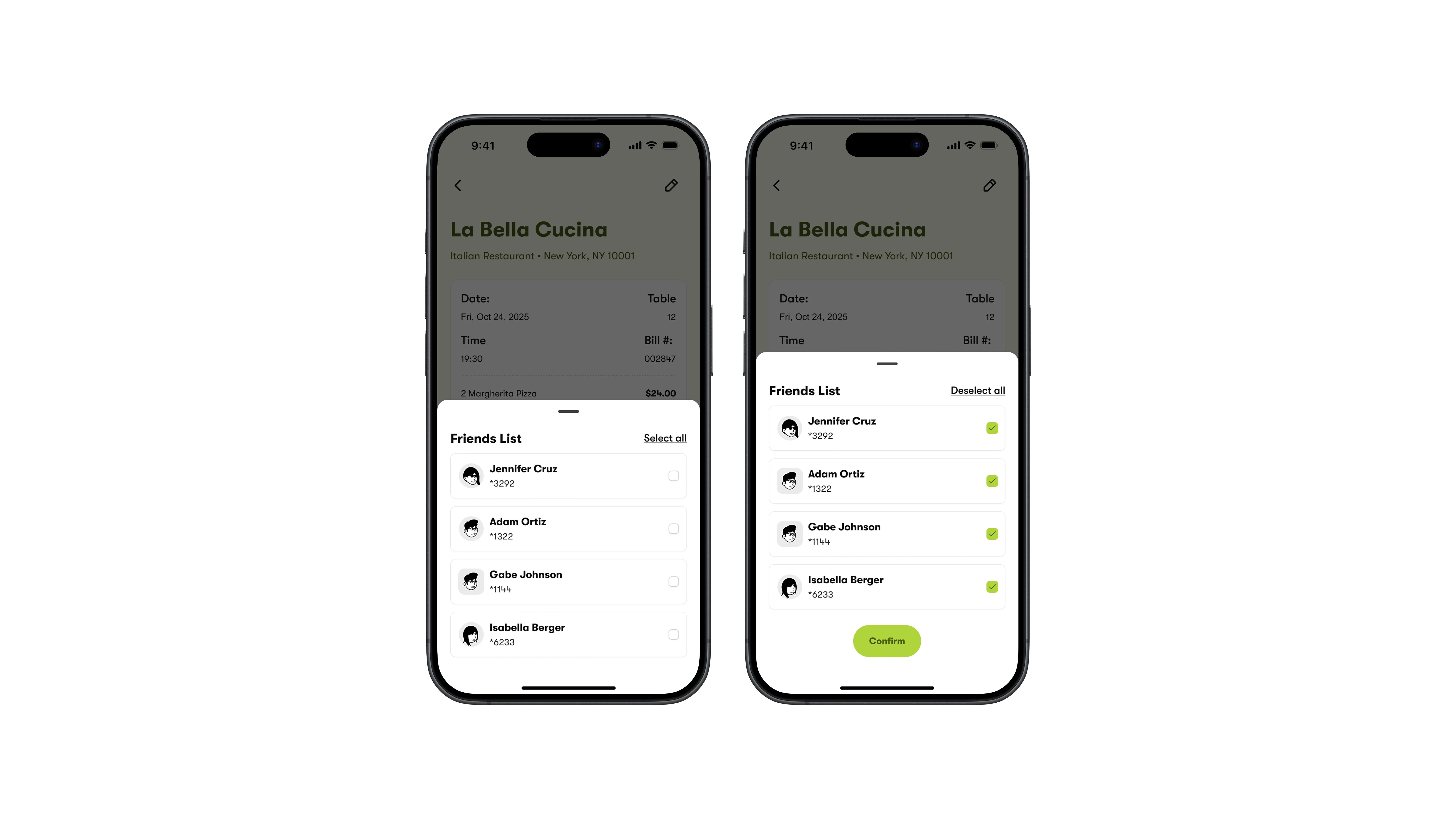 Adding friends to the bill