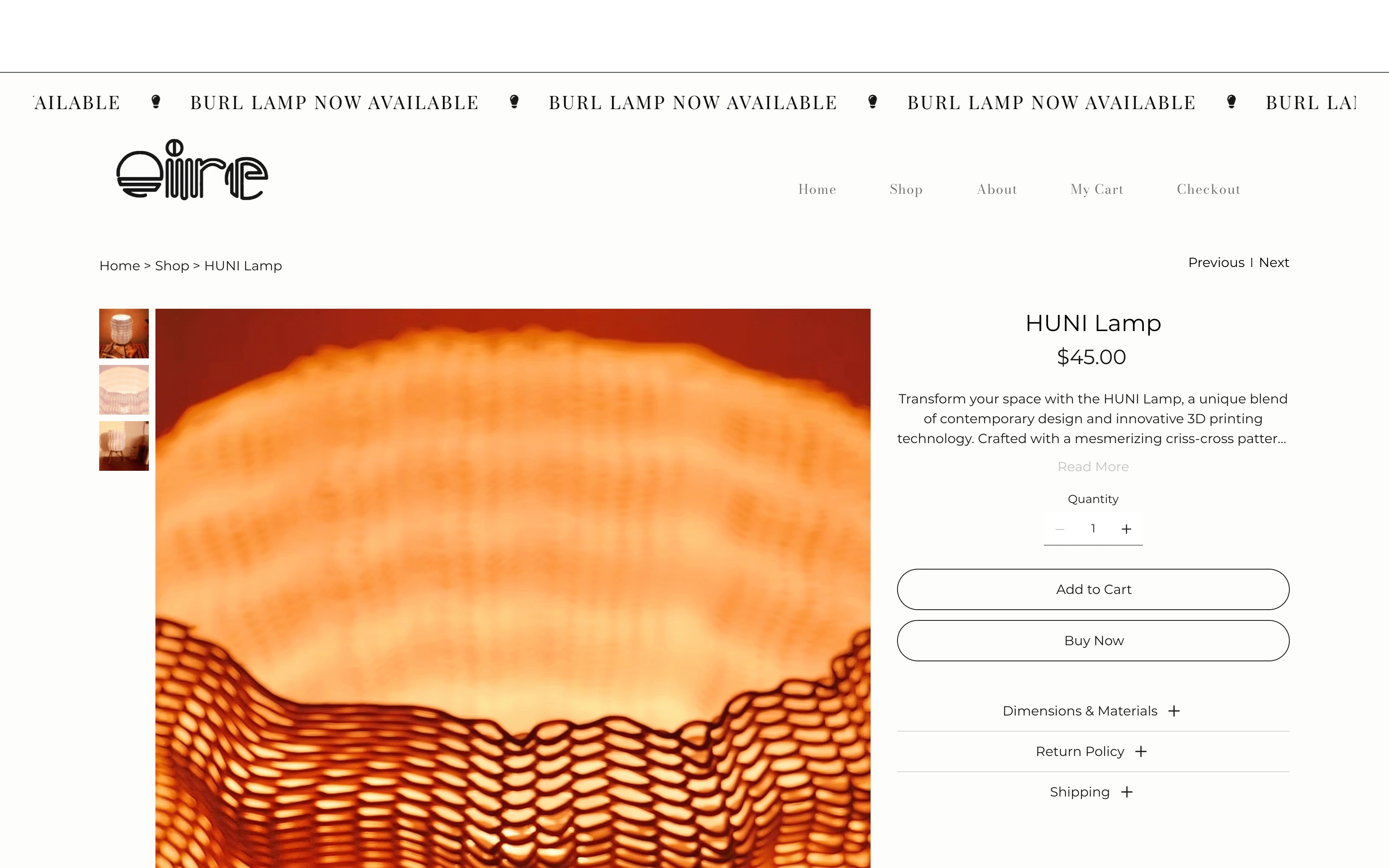 Page Featuring HUNI Lamp