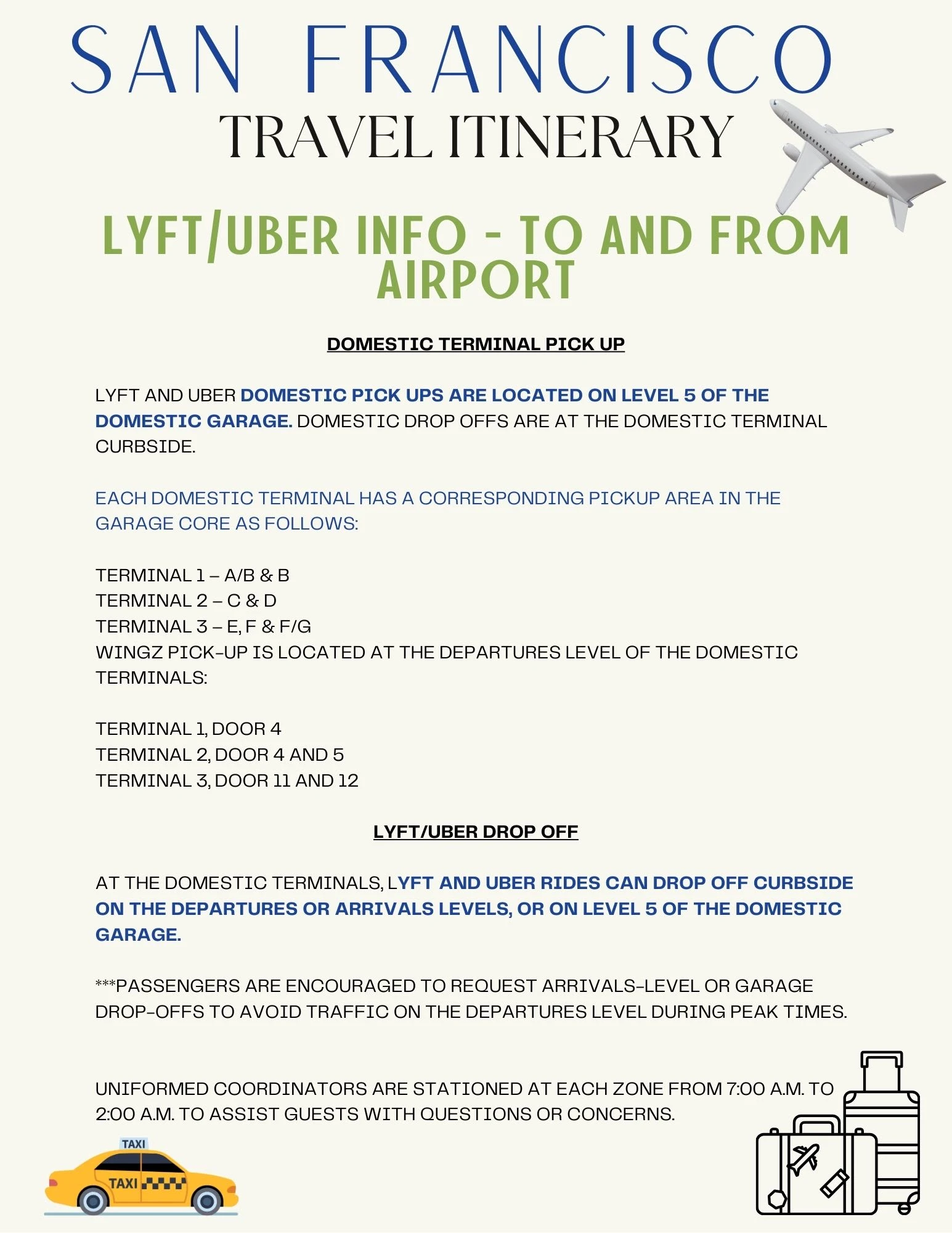 Included practical details for airport transportation, rounding out the itinerary with clear ride-share info to ensure a smooth return trip.