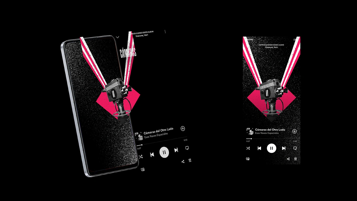 Spotify Canvas Motion Graphics: Creation of bespoke, looping visual assets for digital distribution for the track "Camaras del otro Lado," designed to maximize passive user engagement on the streaming platform.