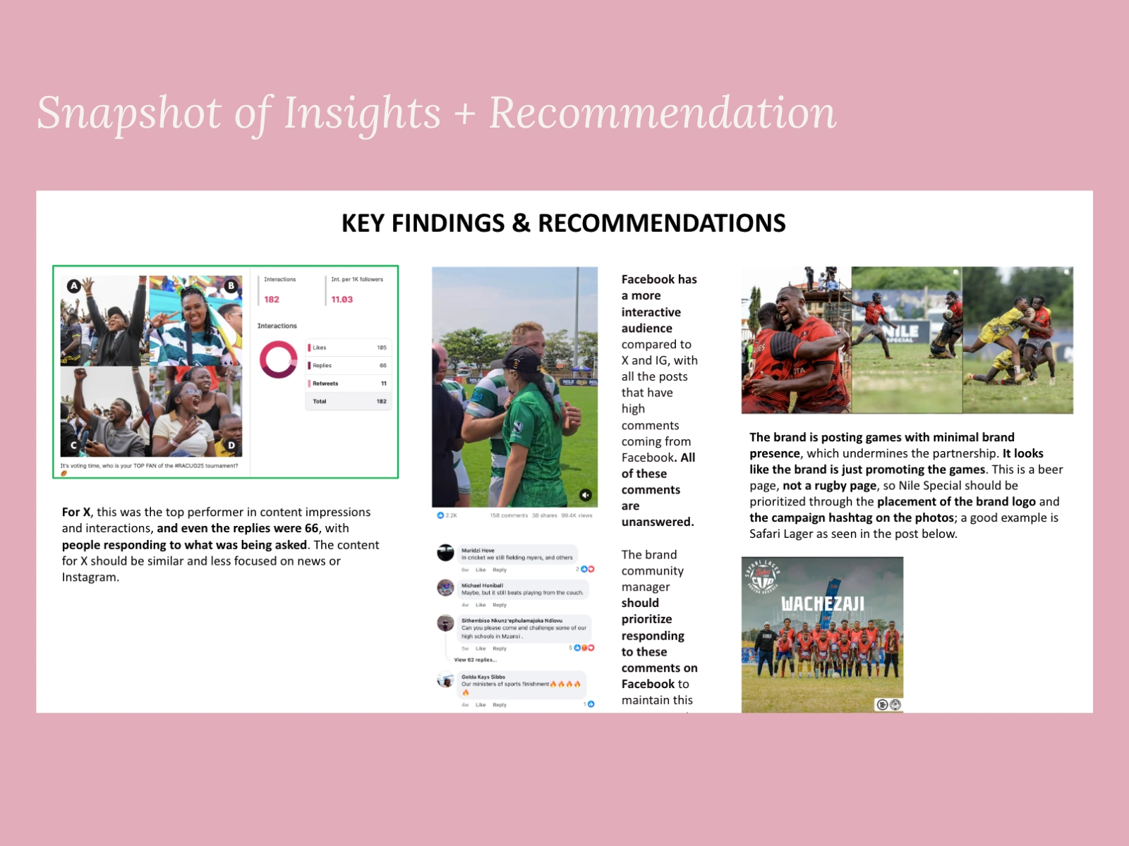 Example of the Transformation of reports to more storylined data reporting on findings and recommendations