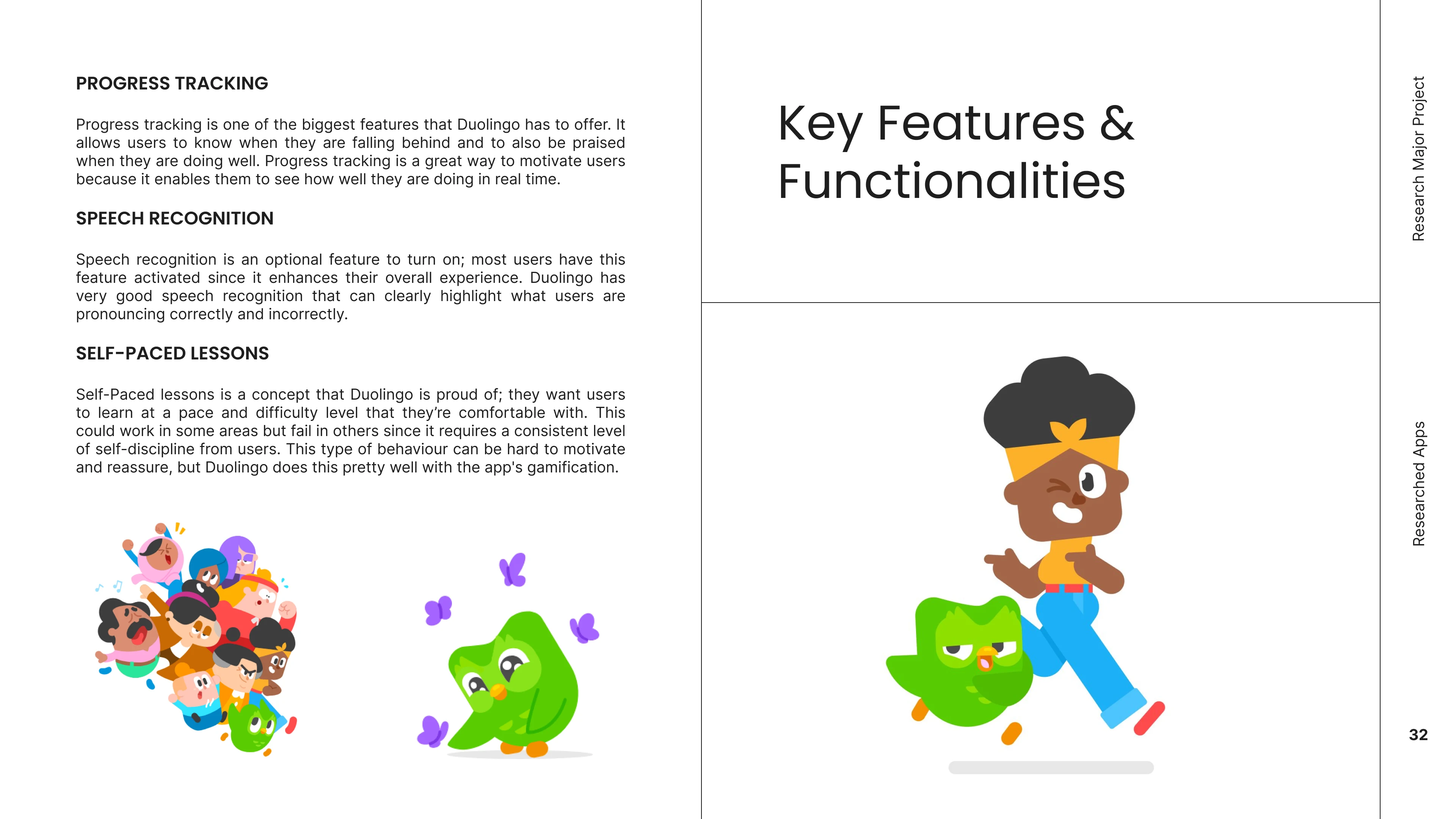 This slide showcases the key features & functionalities that stood out to me