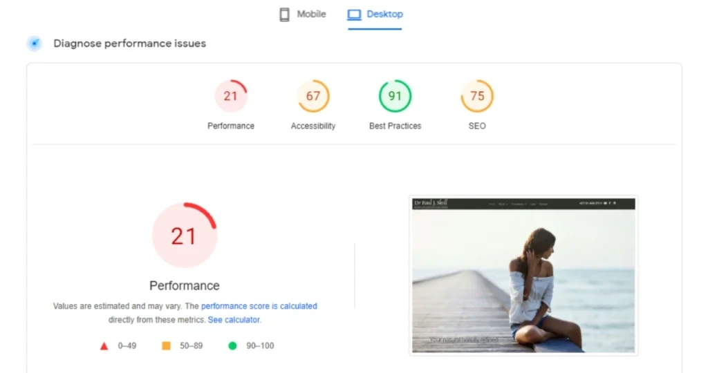 Desktop Website Performance Before