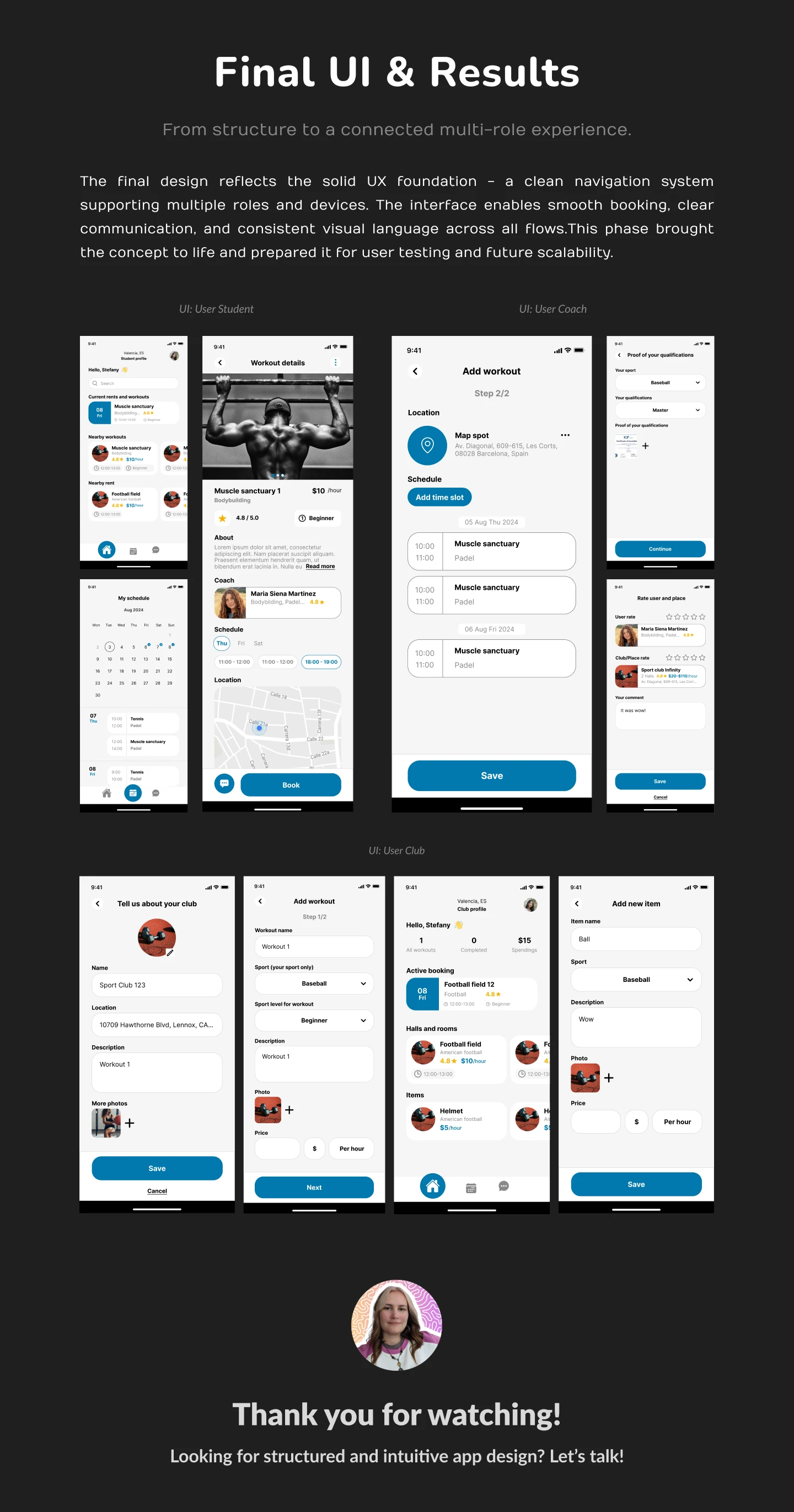 High-fidelity UI design reflecting the finished structure and polished interactions.