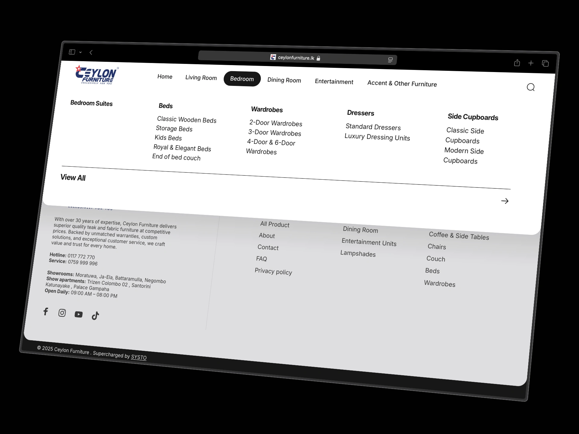 Ceylon Furniture Bedroom Dropdown menu