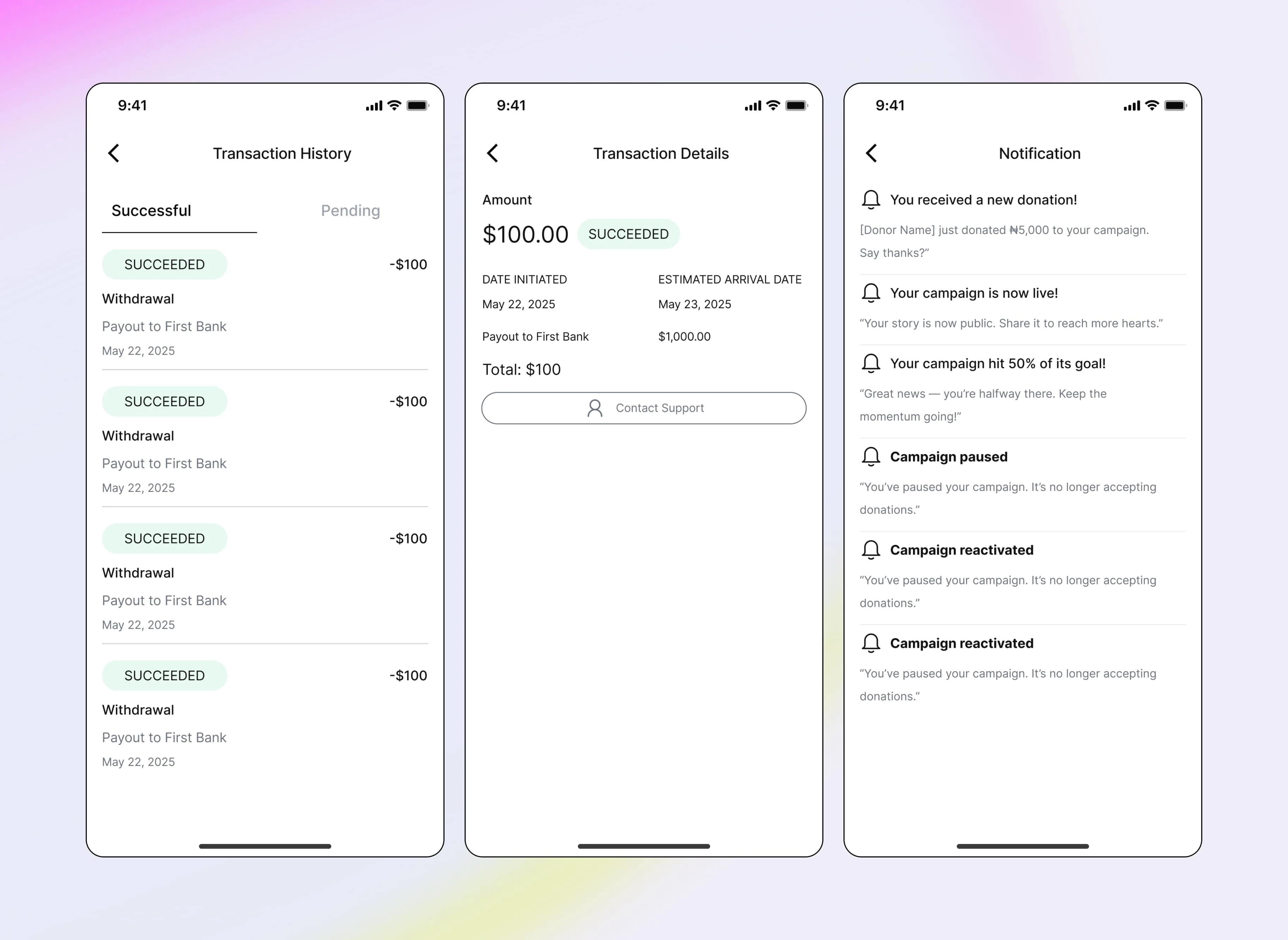 Payout transaction history /Details and Notification