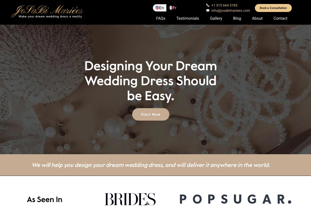 JoSaBi Mariées is a custom wedding dress designer based in the San Francisco Bay Area.