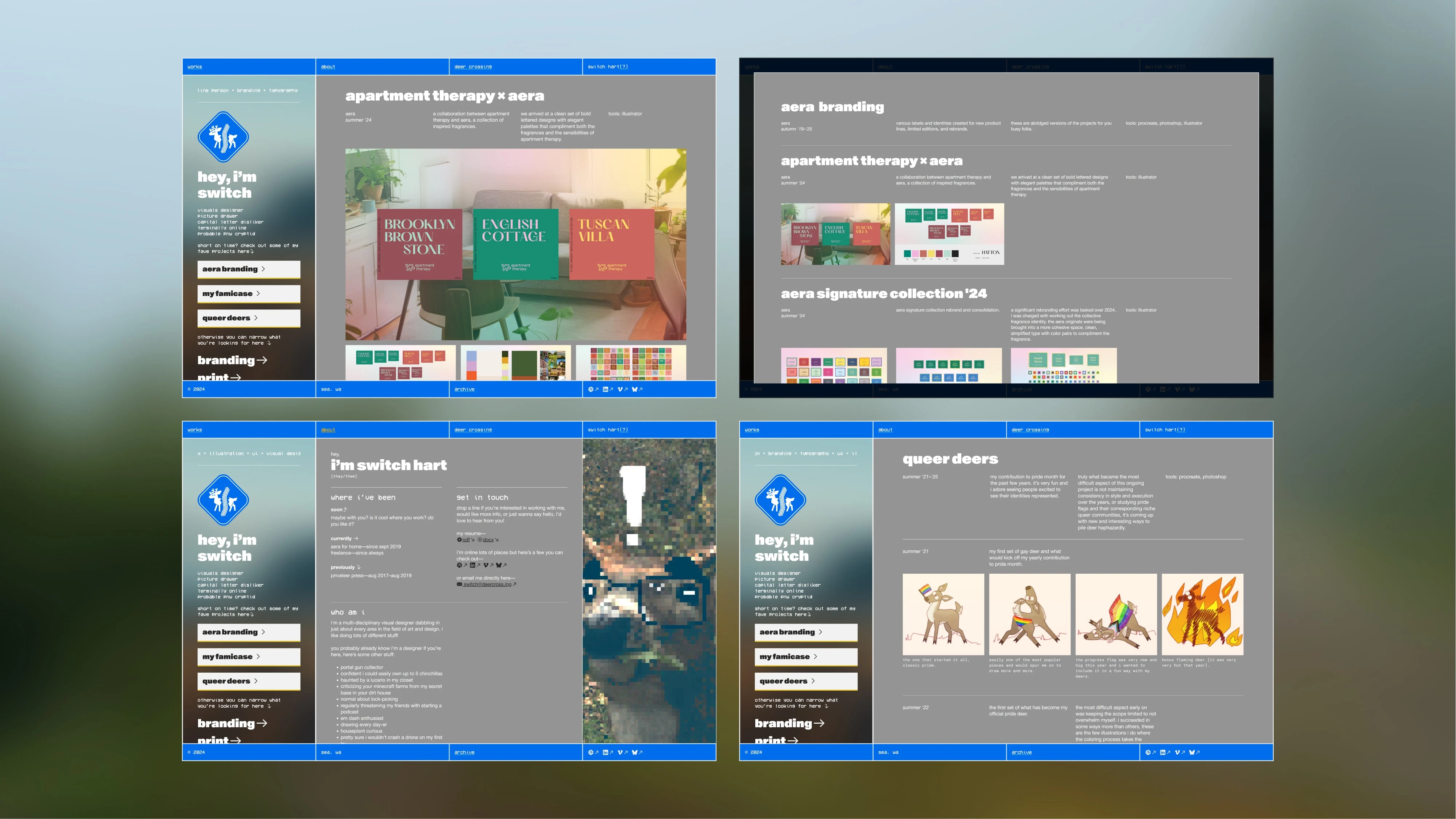 Additional pages, quick project overlay, and about section.