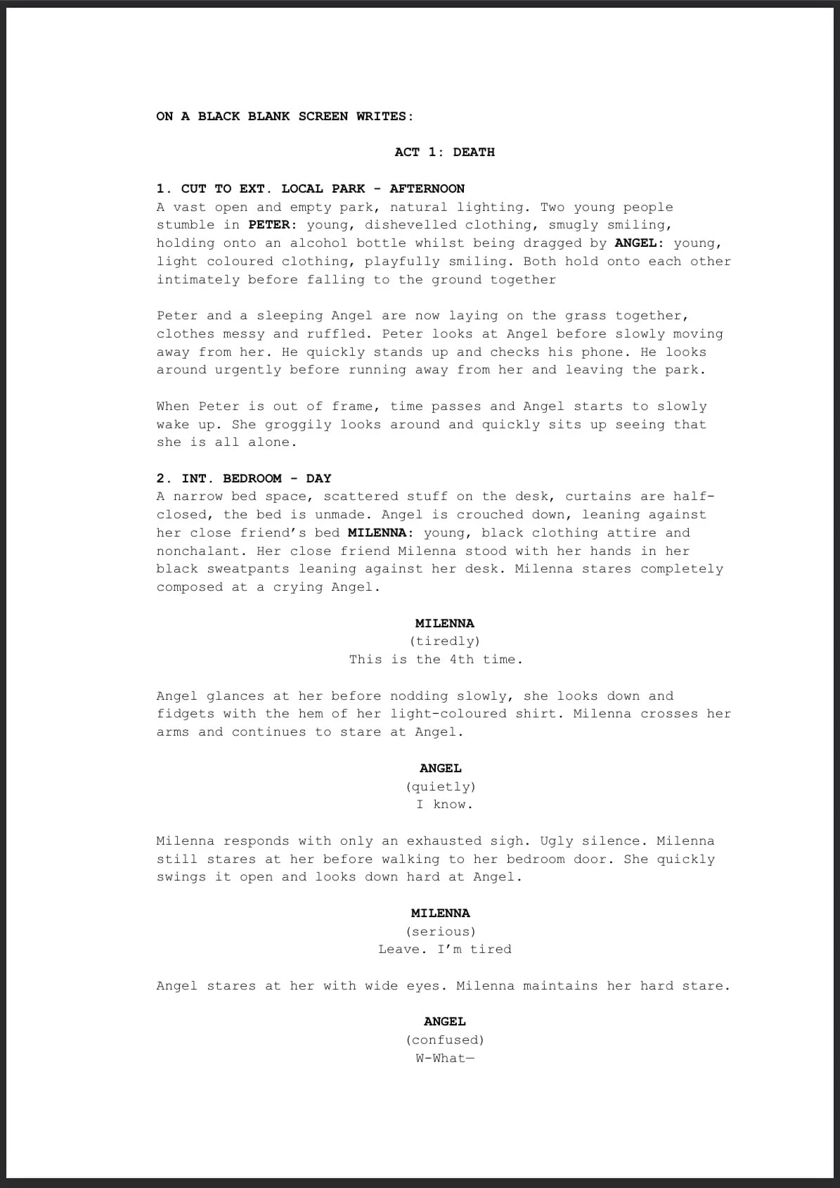 SCRIPT SAMPLE OF 1ST PAGE