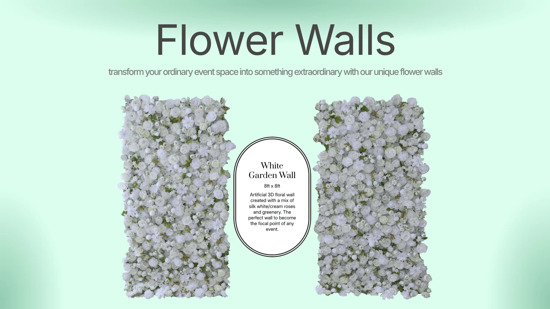An animation effect where the info on the flower wall is displayed when the flower wall is opened by clicking on the button and automatically closes when the mouse is out of that image.