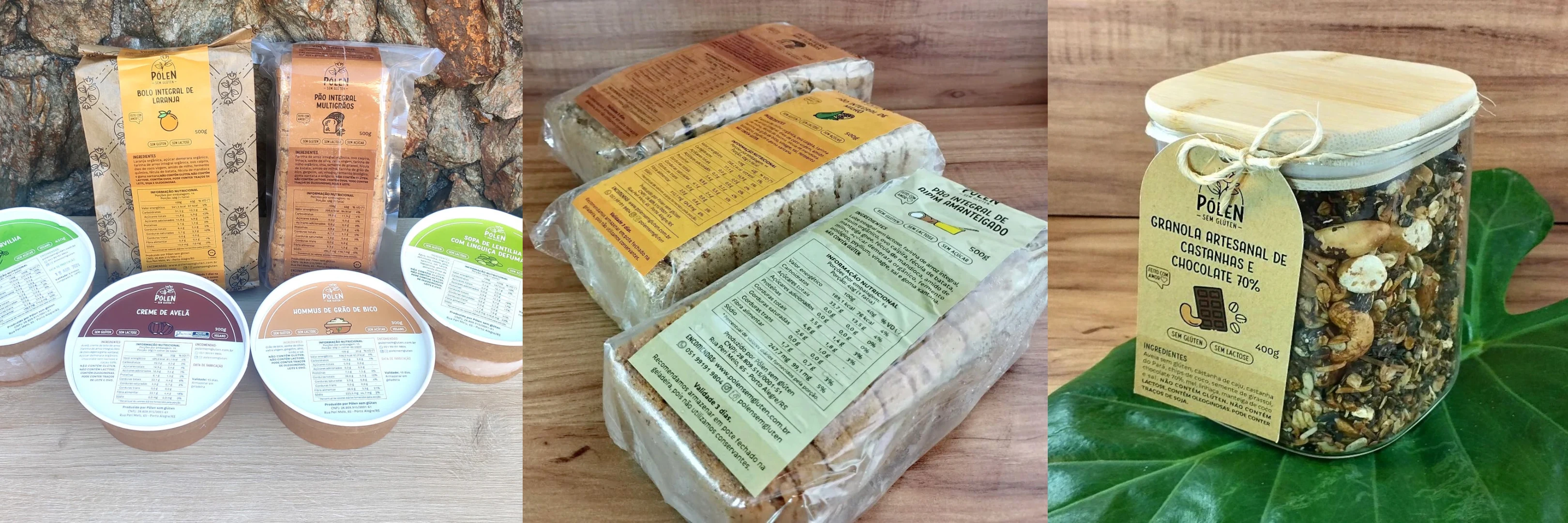 Breads, cakes and granola labels and tags displayed on final products