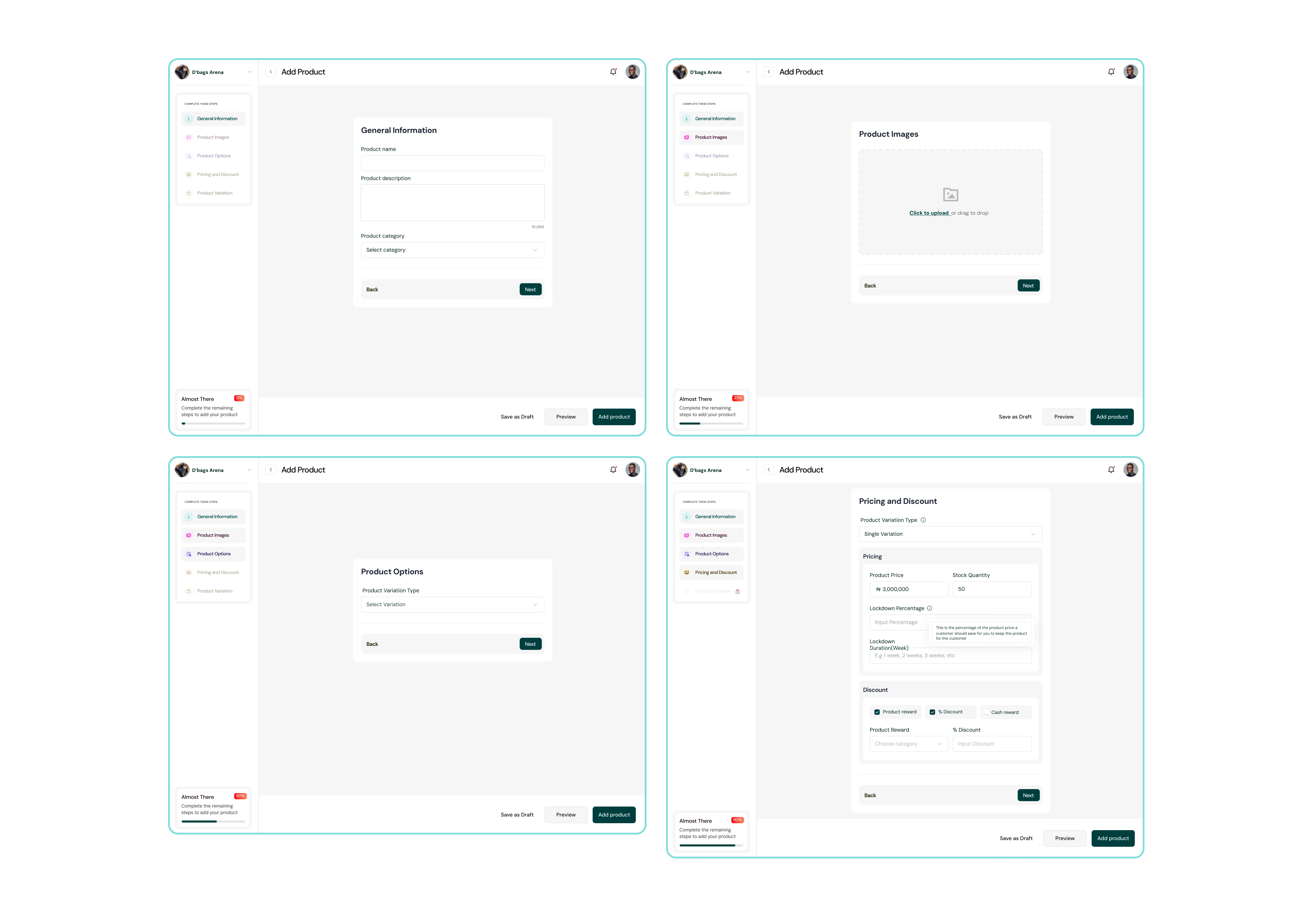 ADD PRODUCT - SINGLE VARIATION