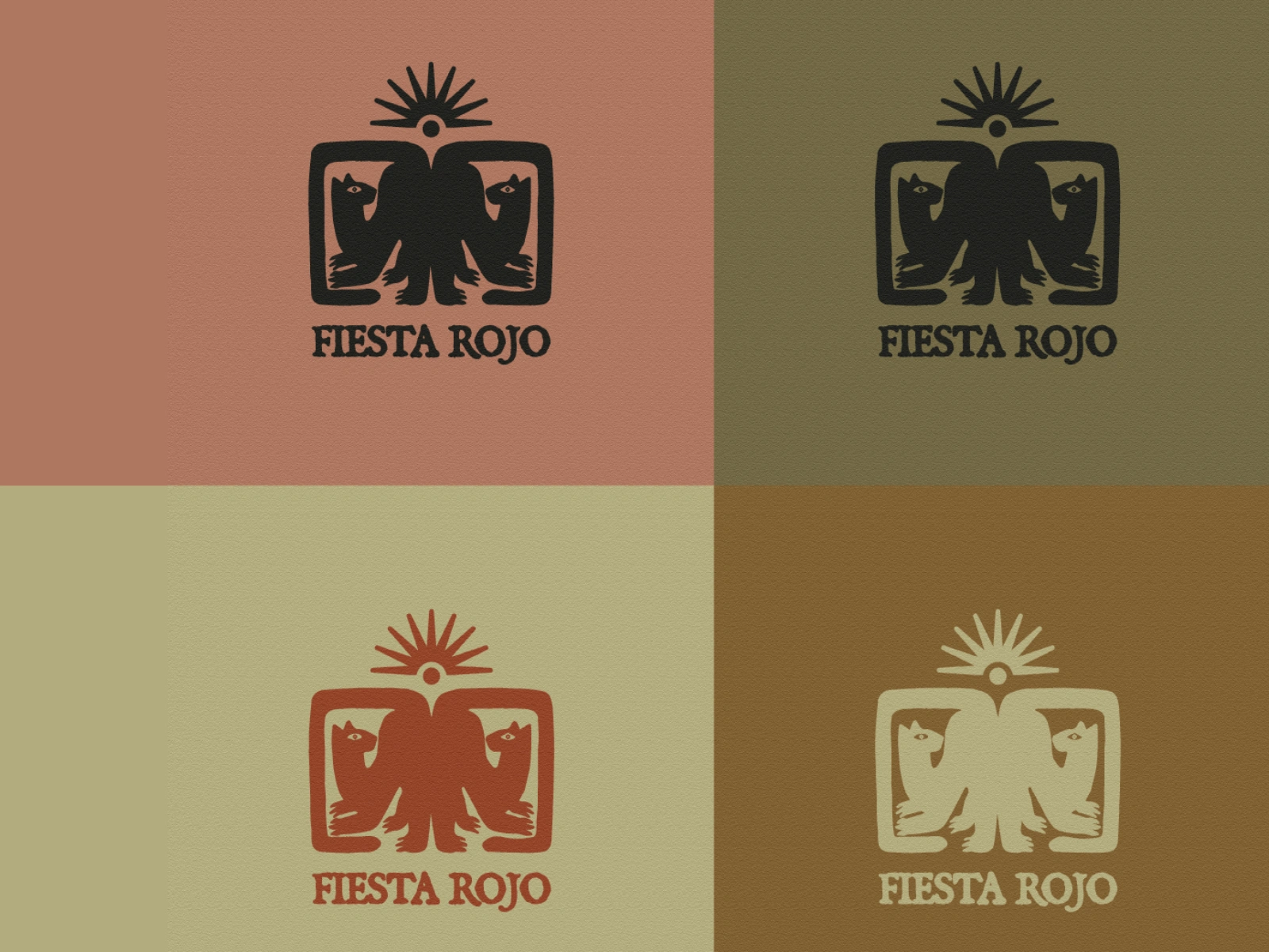 Logo variations presented in the context of the brand’s color palette, showcasing how each version maintains consistency while adapting to different background tones and uses.