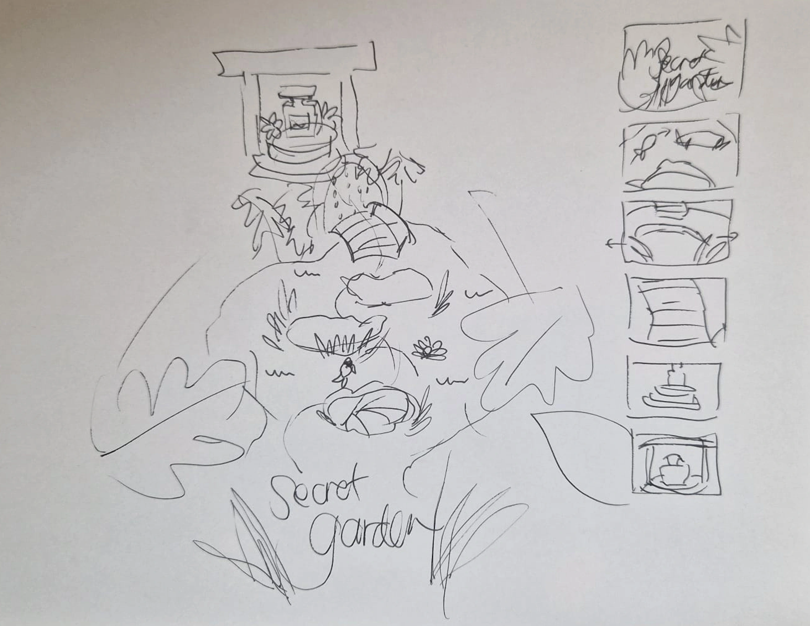First draft of the story with simple storyboard key frames