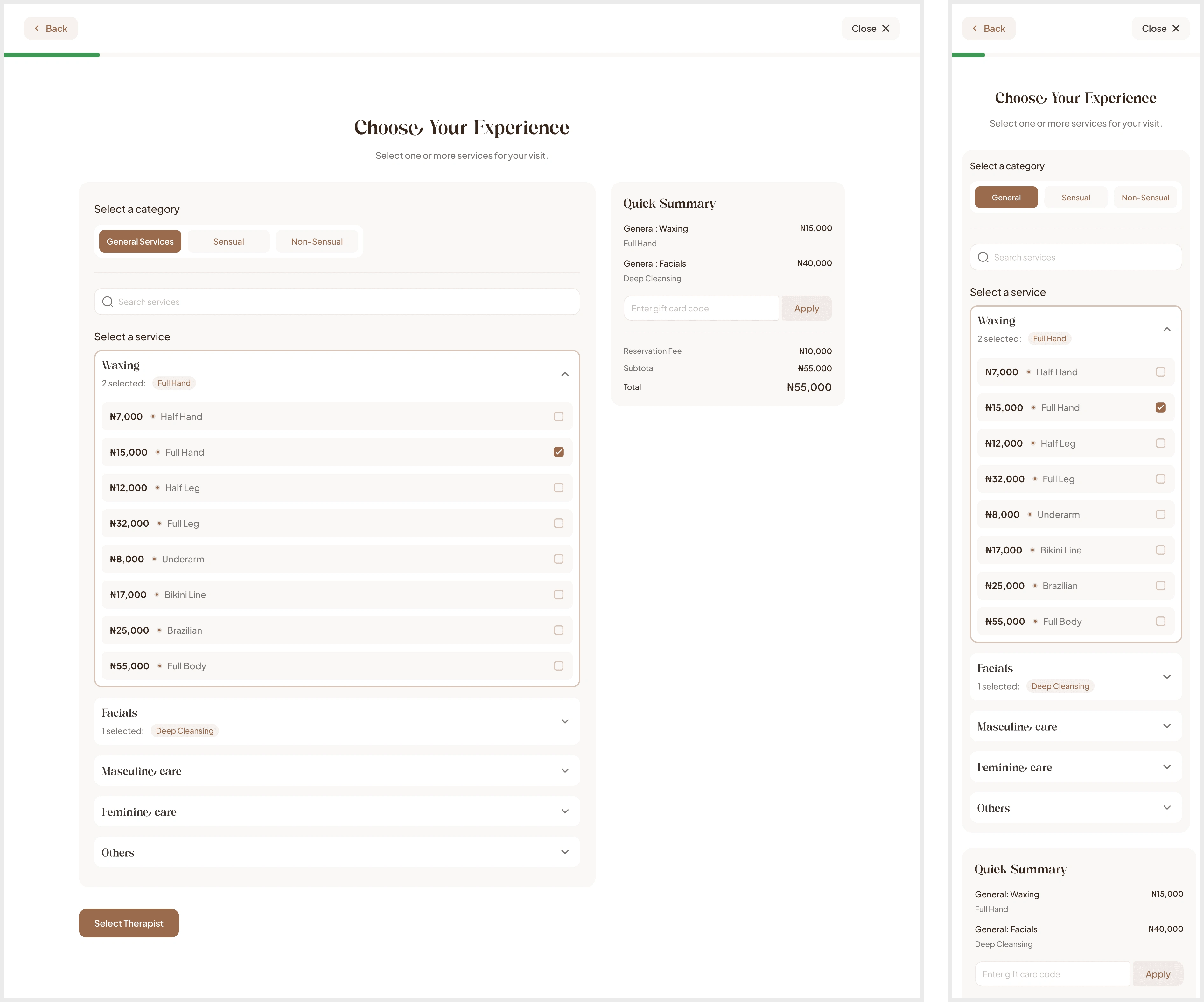 Booking Process - Choose Service(s).