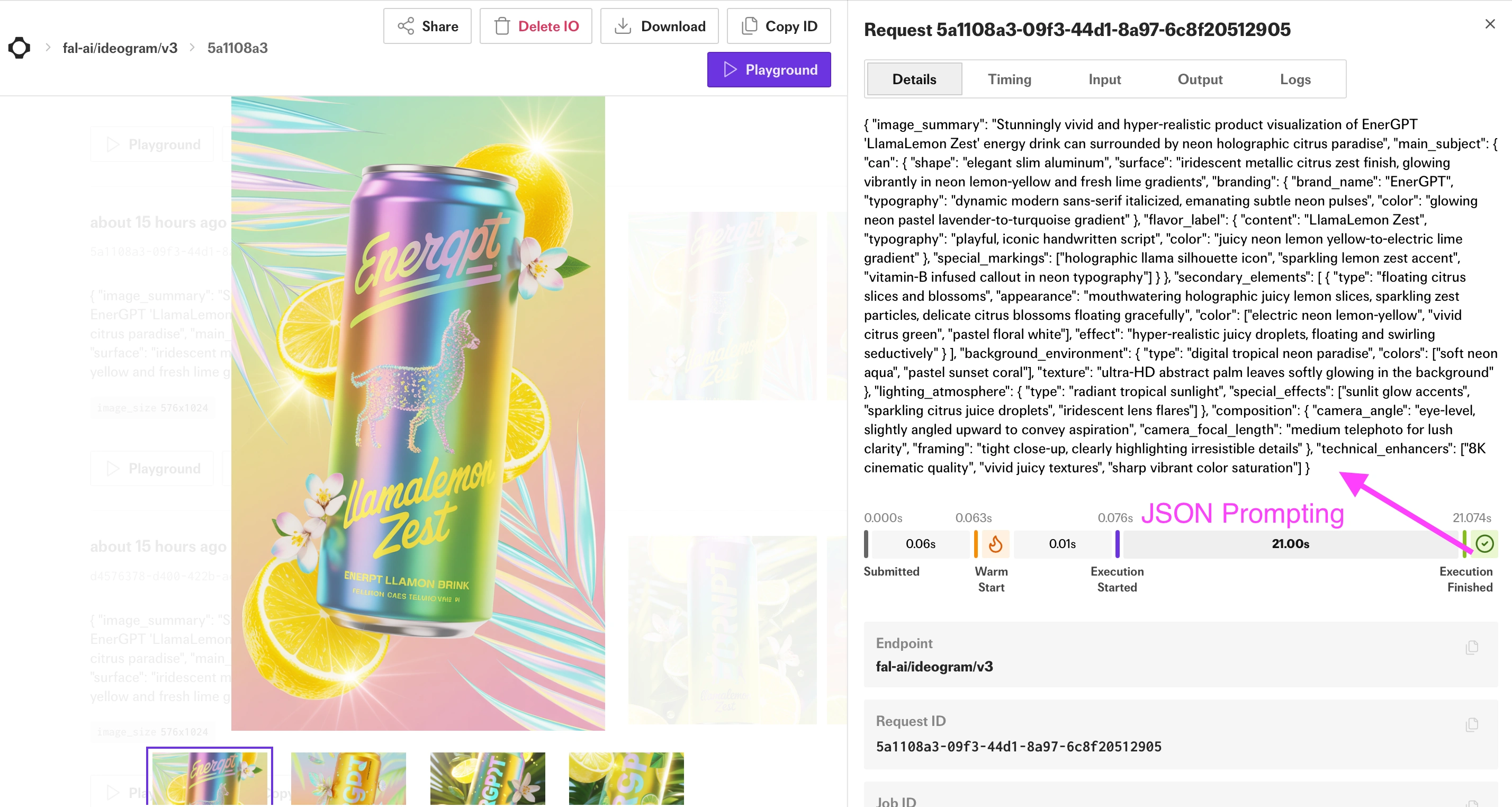 JSON prompting product images with Ideogram (on Fal.ai platform)