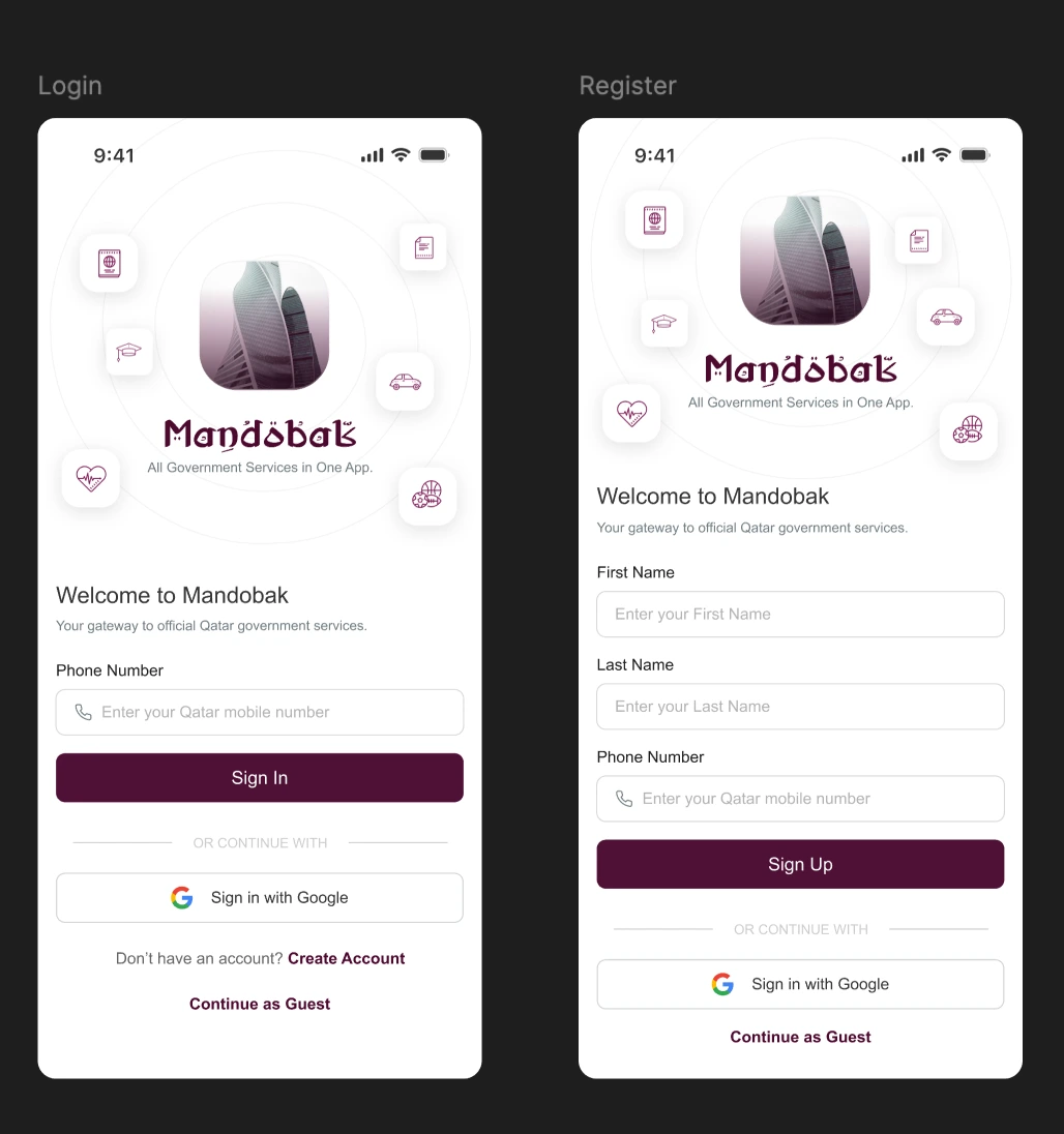 Login page for Qatar Gov, app