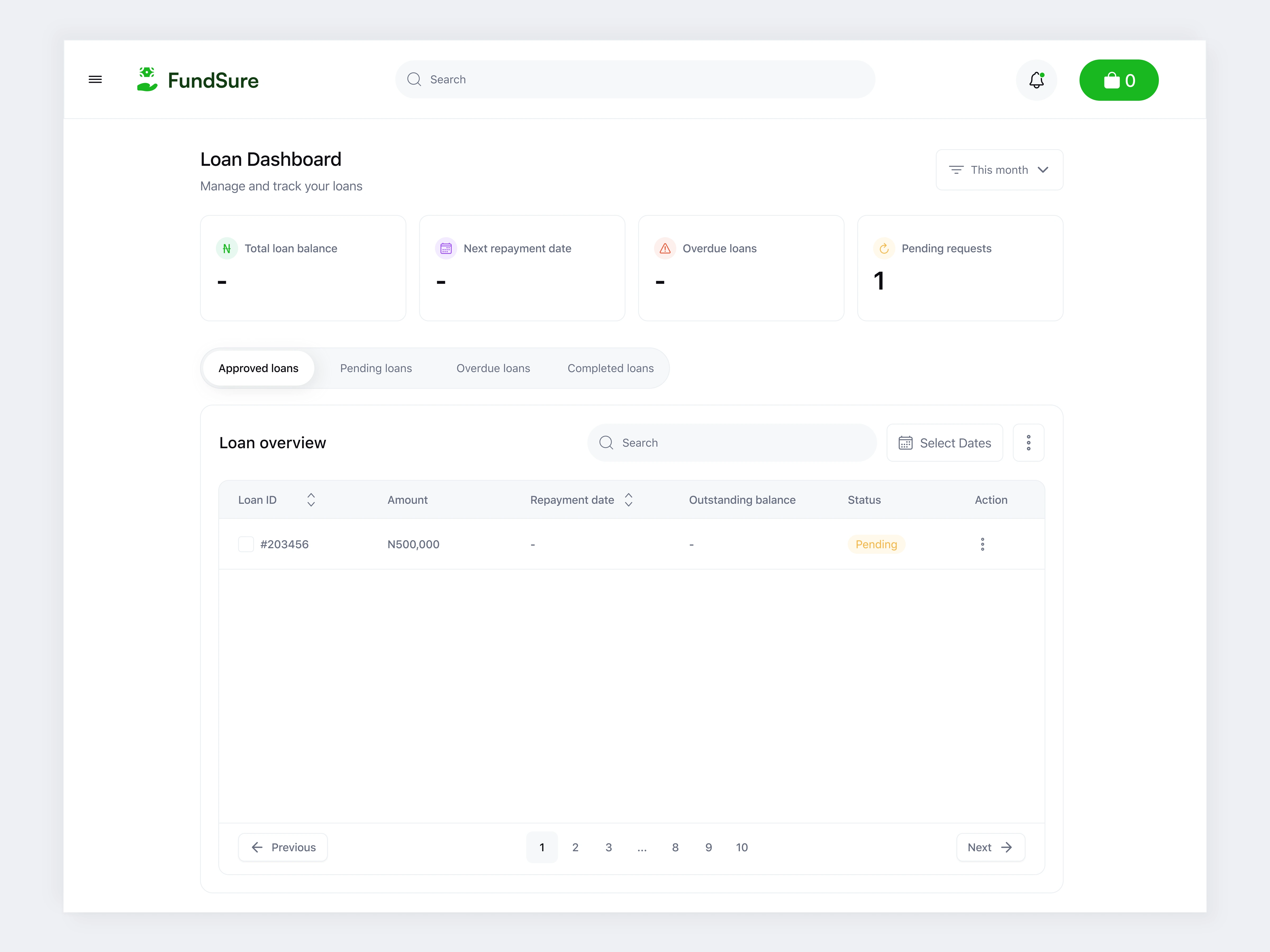 Minimal view for new users - just one pending loan