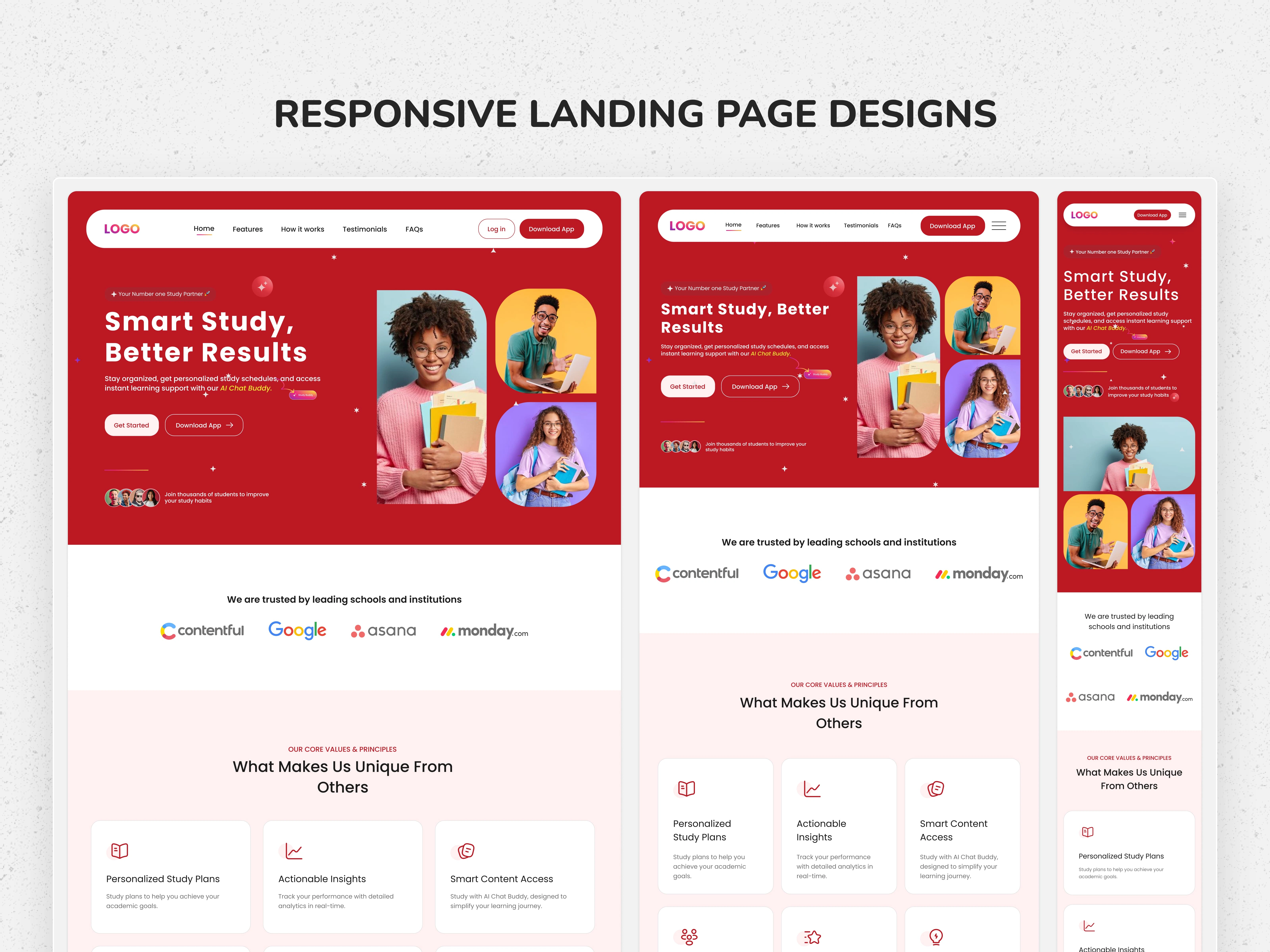 Landing Page designs Desktop, Tablet and Mobile L-R