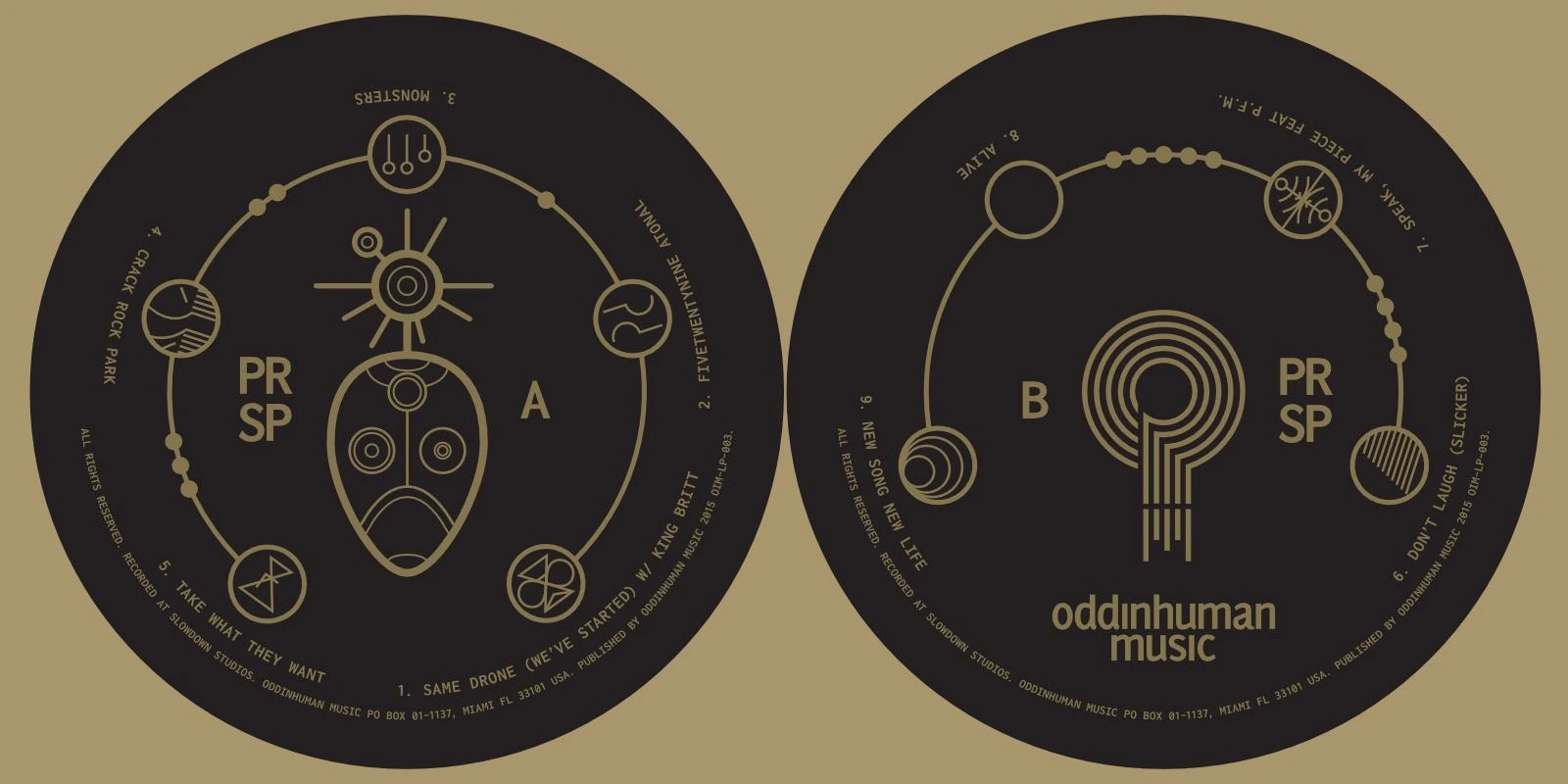 Song symbols on the record’s center label.