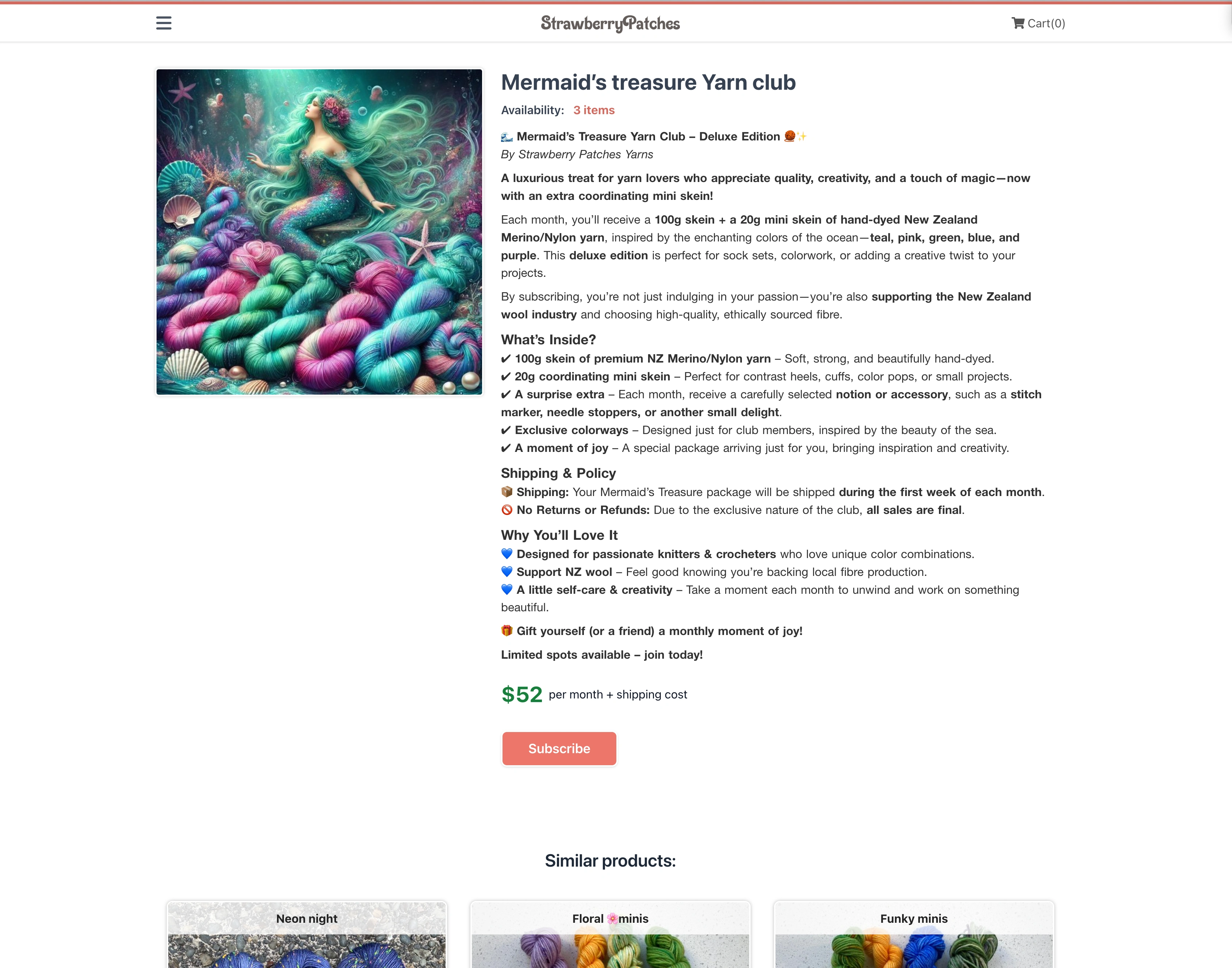 Subscription-based product page