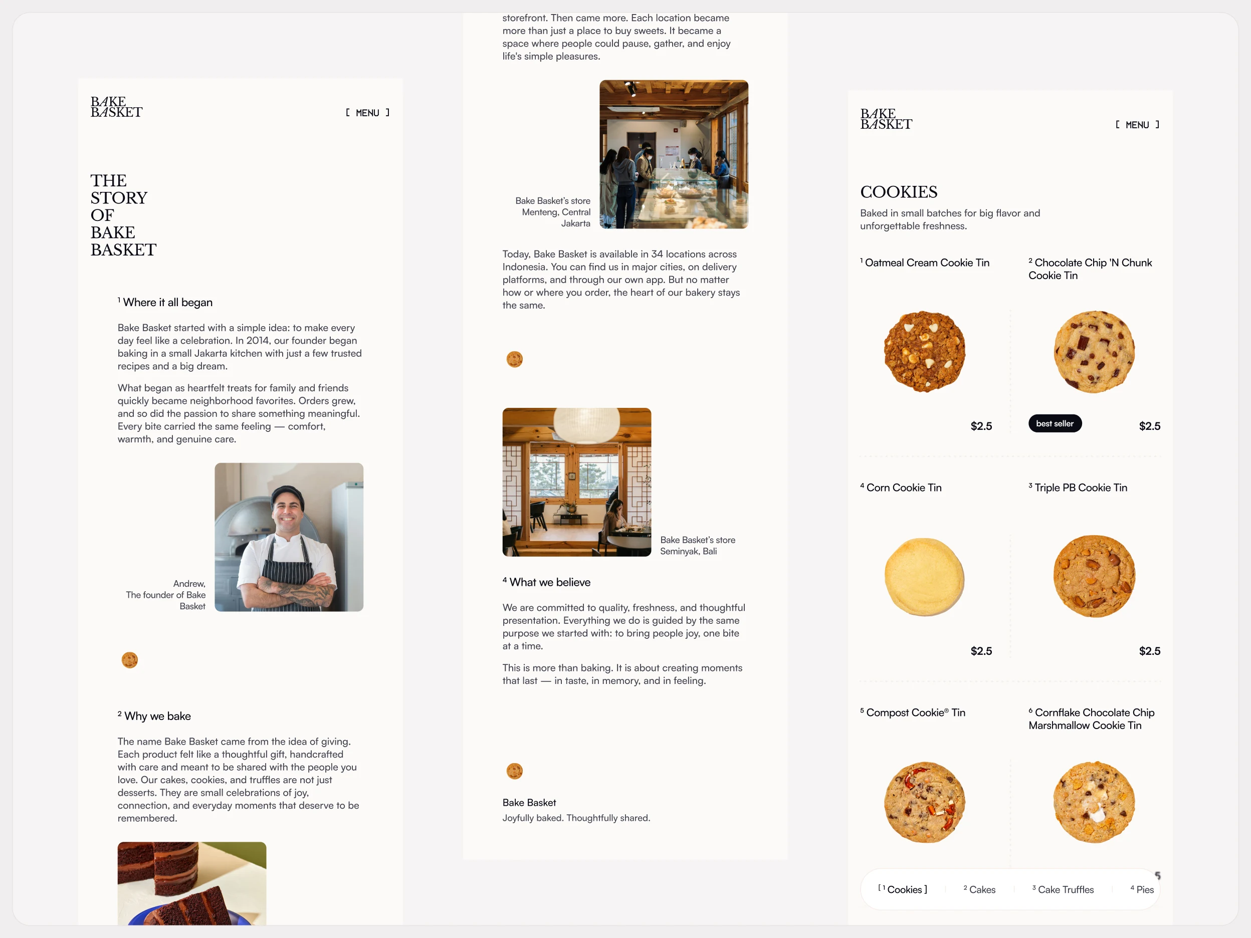 Mobile Version of the Bake Basket's Website