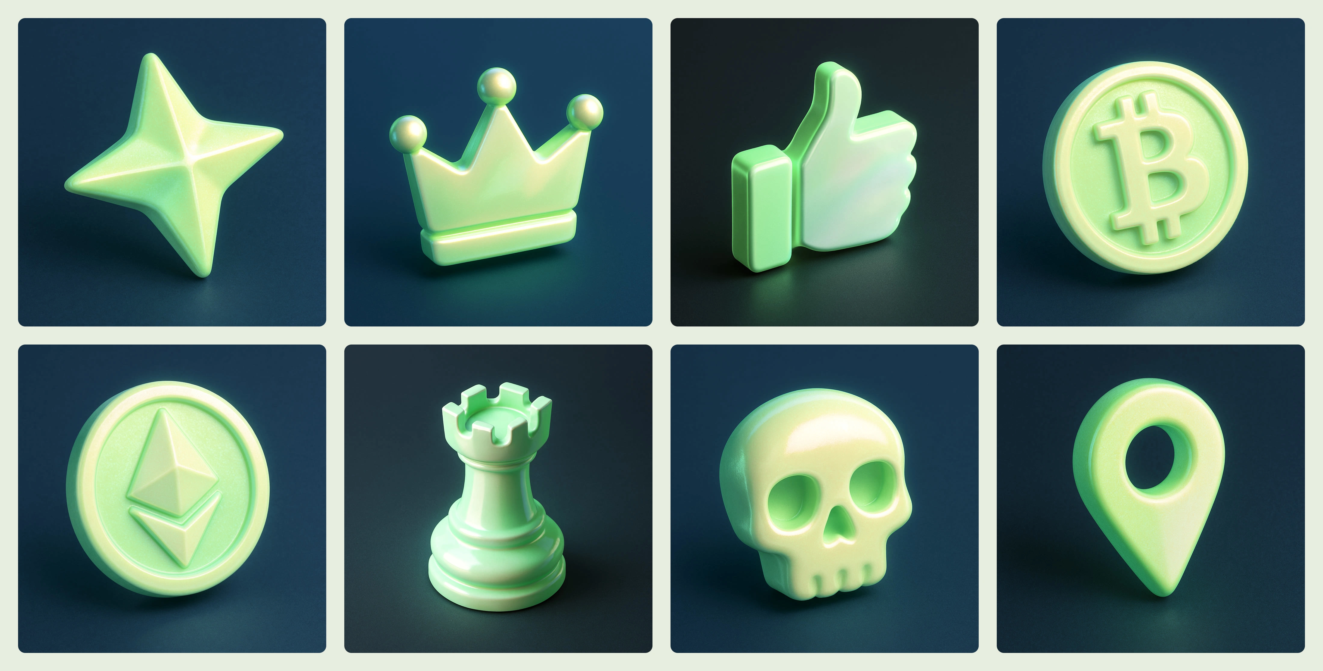8 Glossy Green Pearlescent Icons
