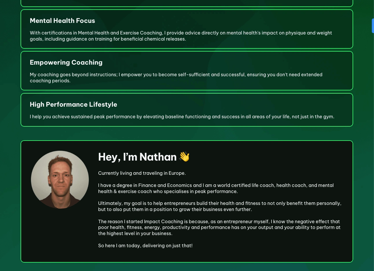 Benefits + About Me Section