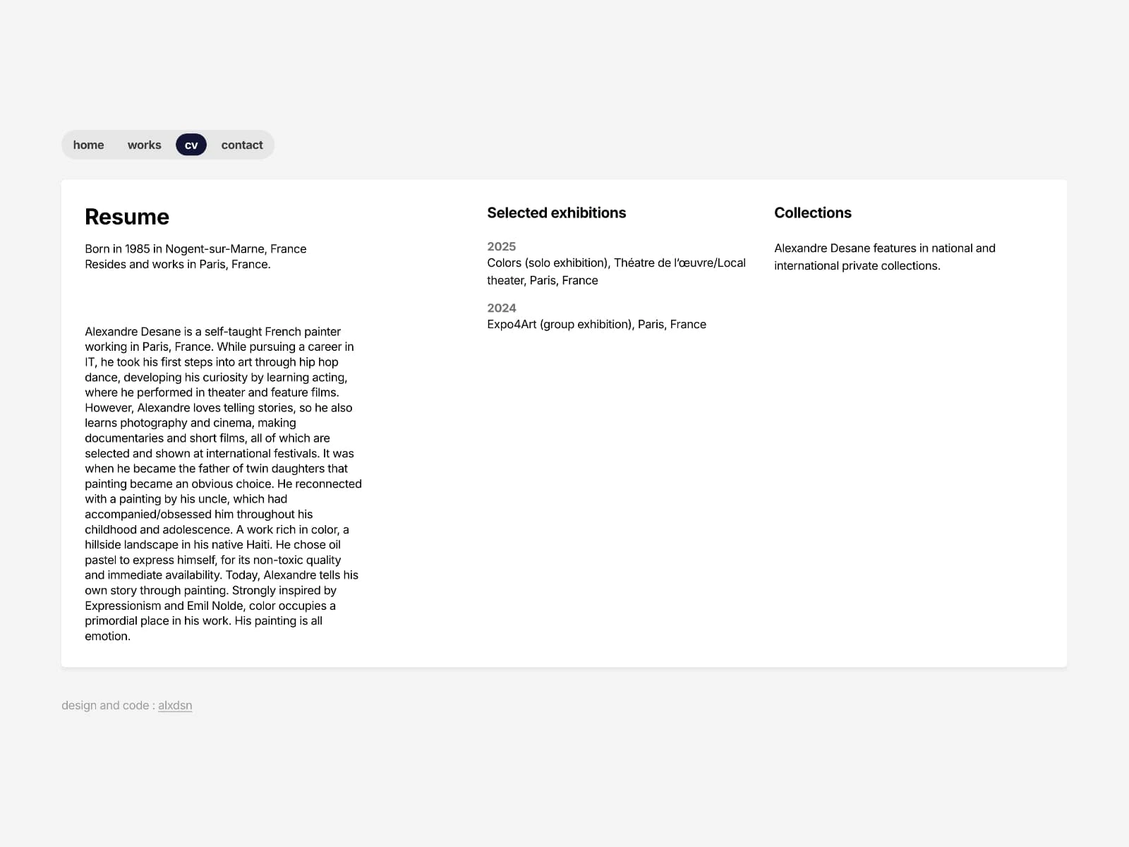 Resume of the artist