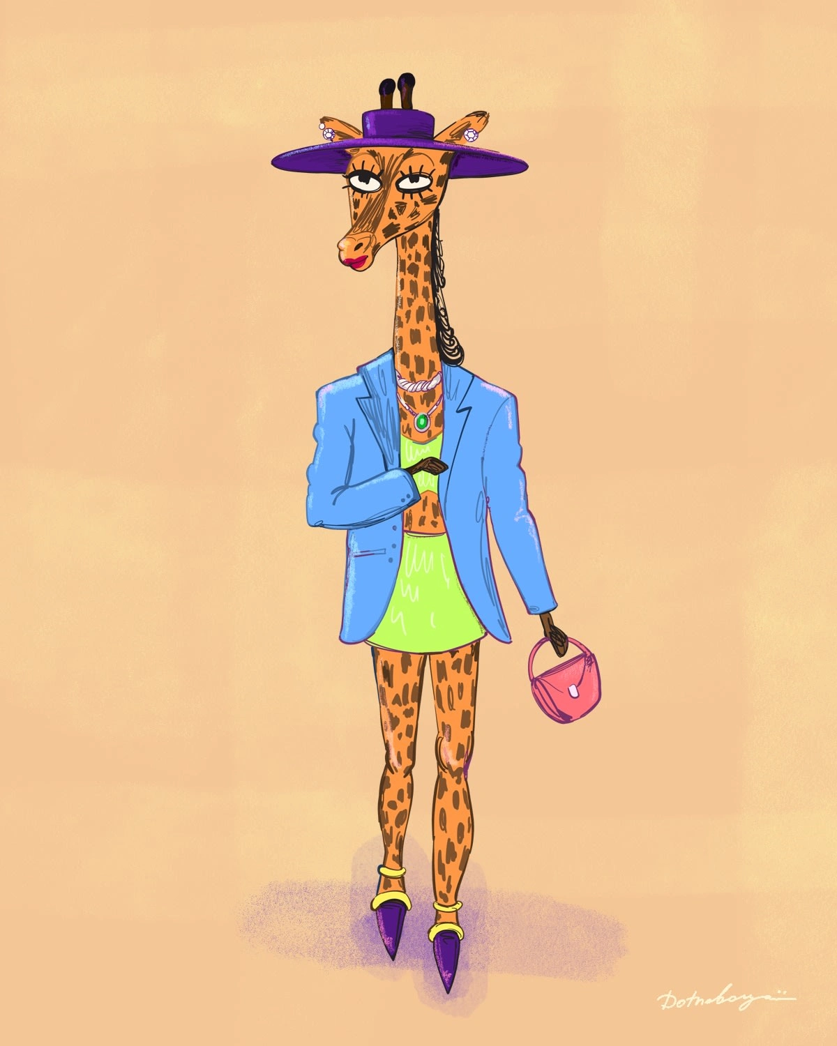 This whimsical set of fashion animals combines humor, style, and vibrant hand-drawn charm.