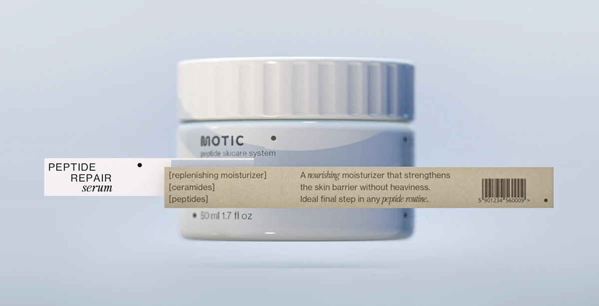 Modular labelling system:
print on the bottle + silver label strip + paper label strip