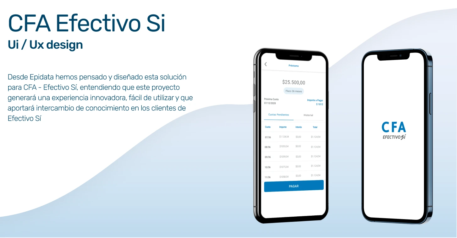 I thought and designed this solution for CFA EfectivoSi, understanding that this project will generate an innovative, easy-to-use, and knowledge-sharing experience for CFA EfectivoSi's clients.Customers and users were involved in the design process. The UI and UX design was worked together with CFA Efectivo Sí to achieve a design that represents them, that's friendly and allows them to meet their objectives.