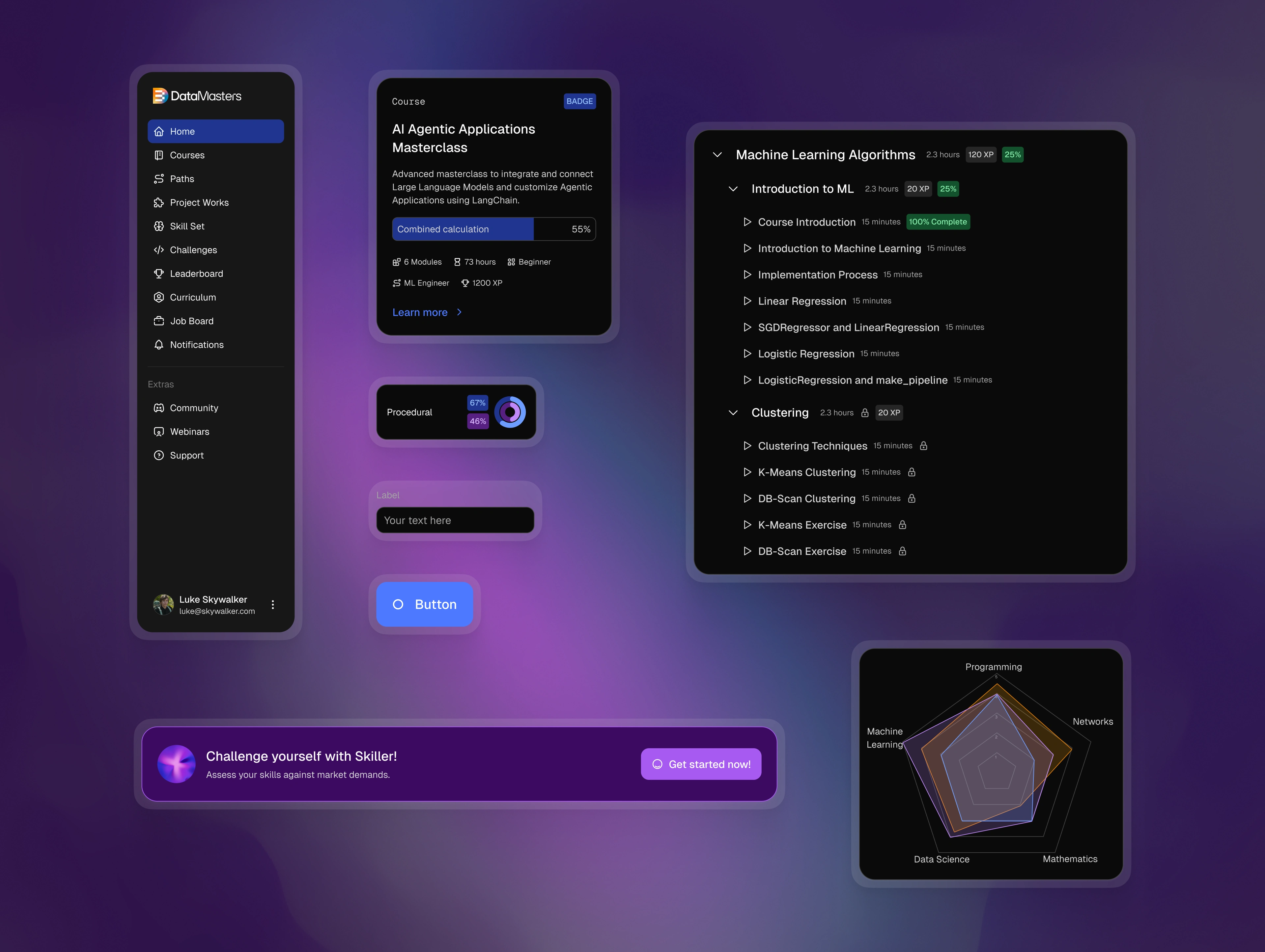 Components selection from the design system — dark mode