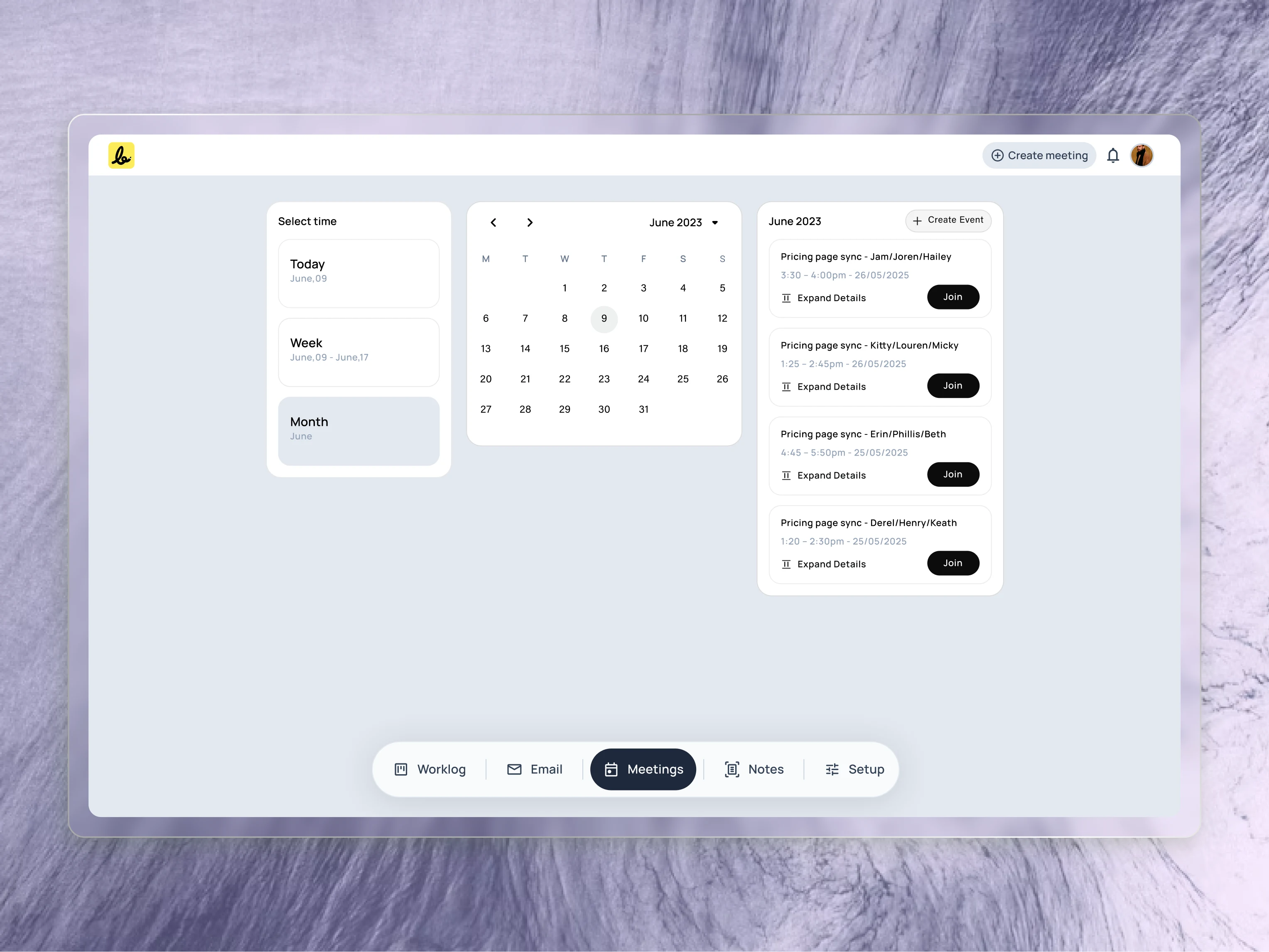 For
 long-term planning, the “Month” view provides a familiar calendar grid.
 I designed it to be a clean, compact module that works in harmony with 
the agenda list, giving users a complete overview without clutter.