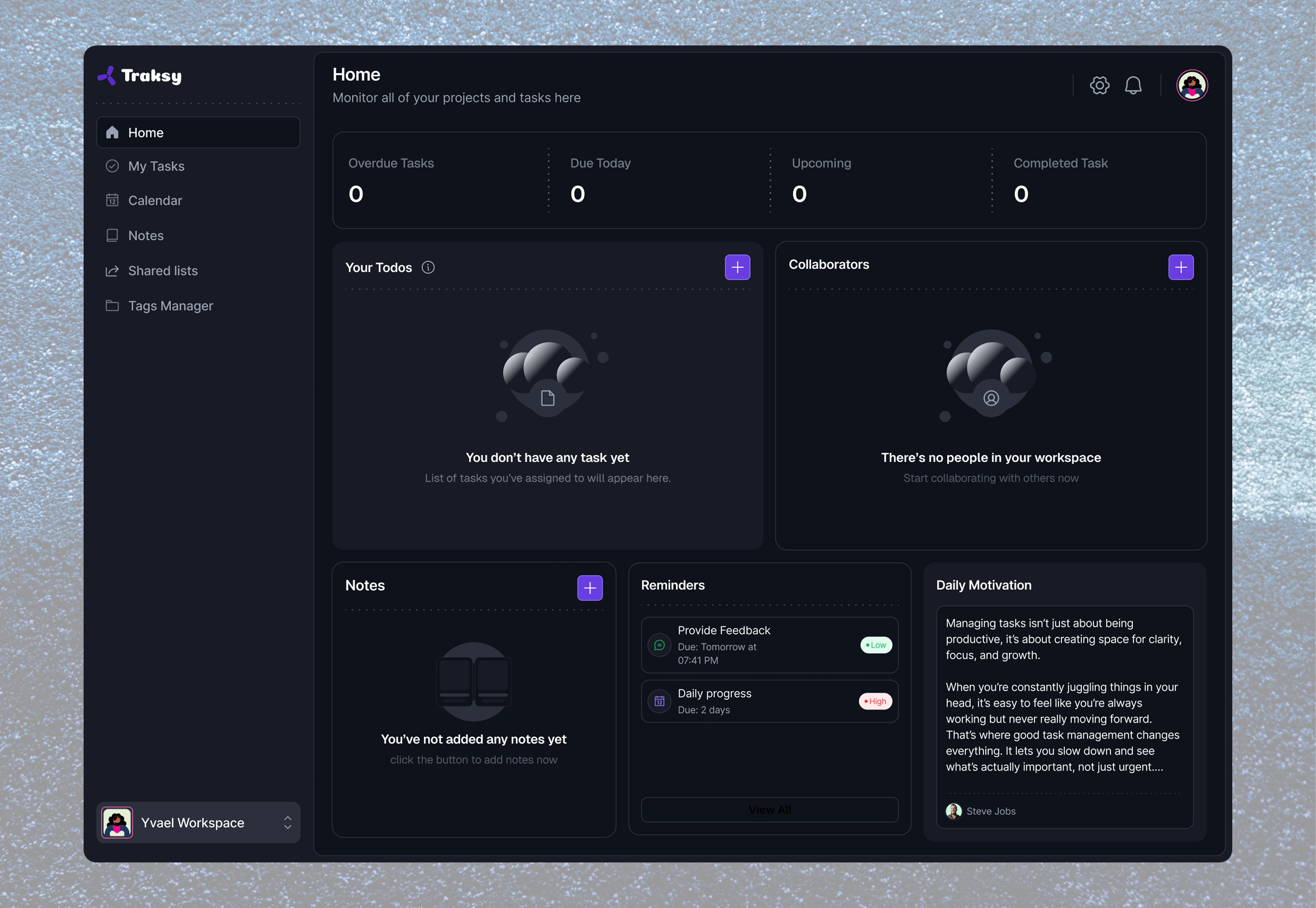 Dashboard Empty - Dark mode