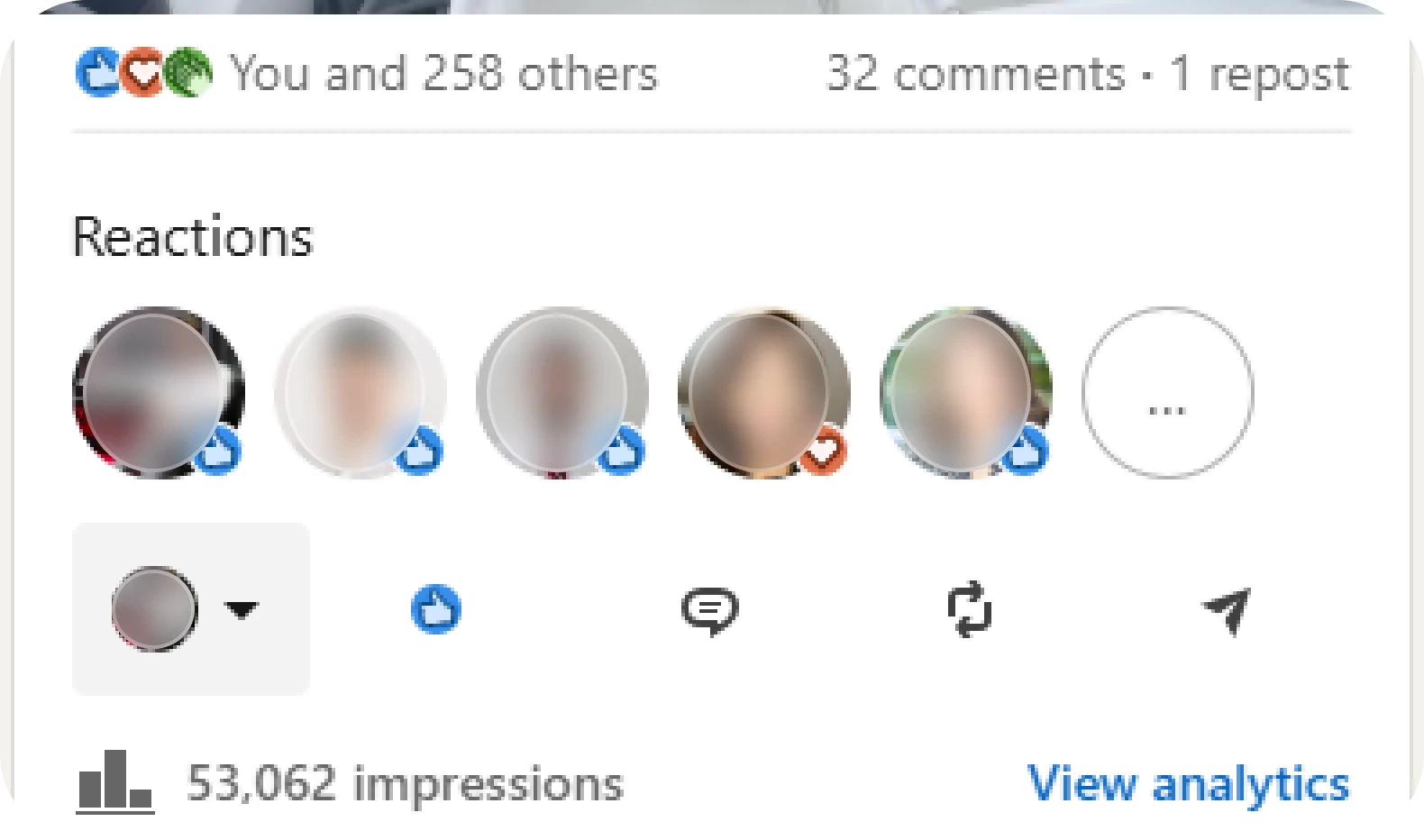A screenshot of a client's Post metrics