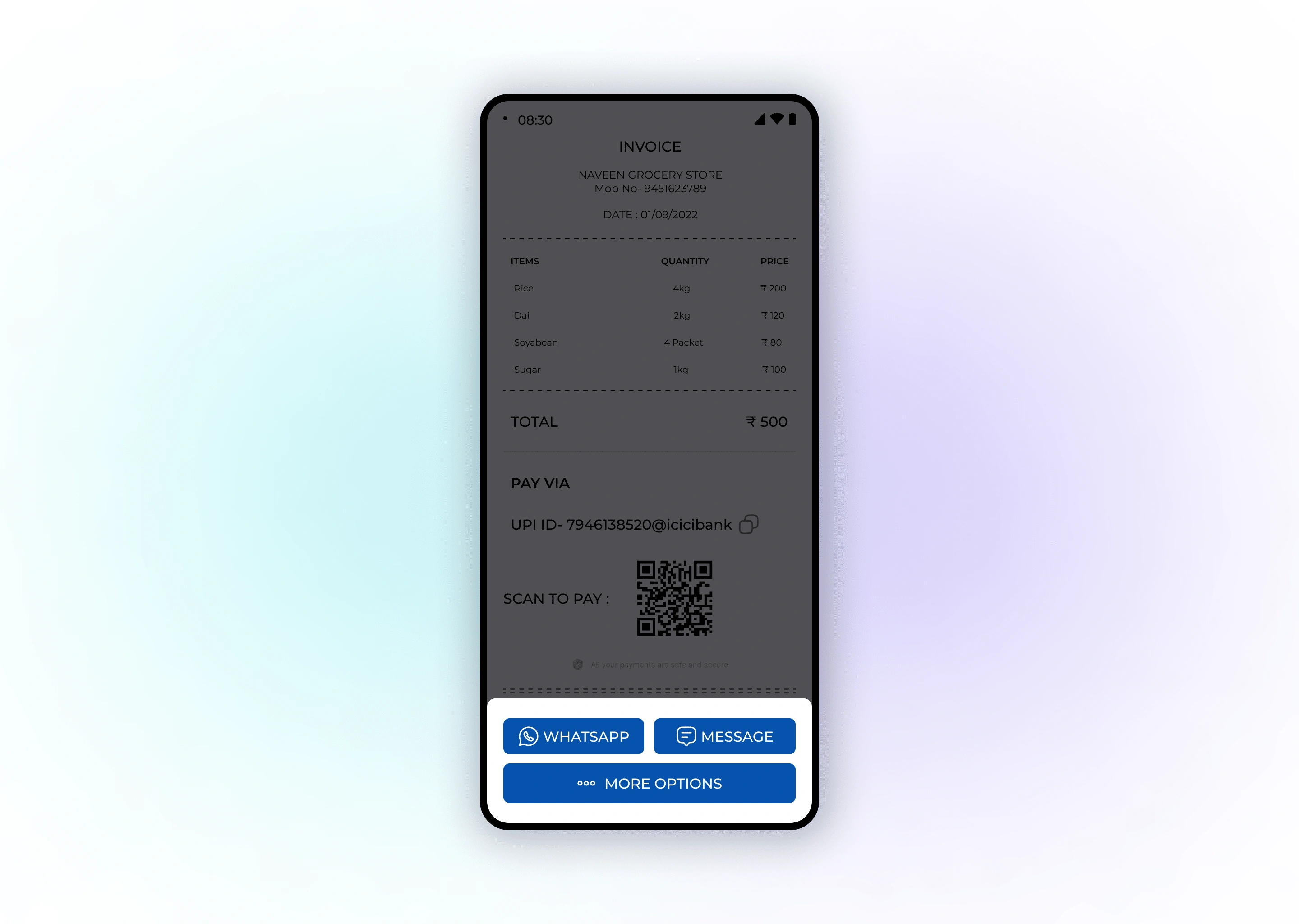Fig 6- UI- Sharing of invoice to the customer