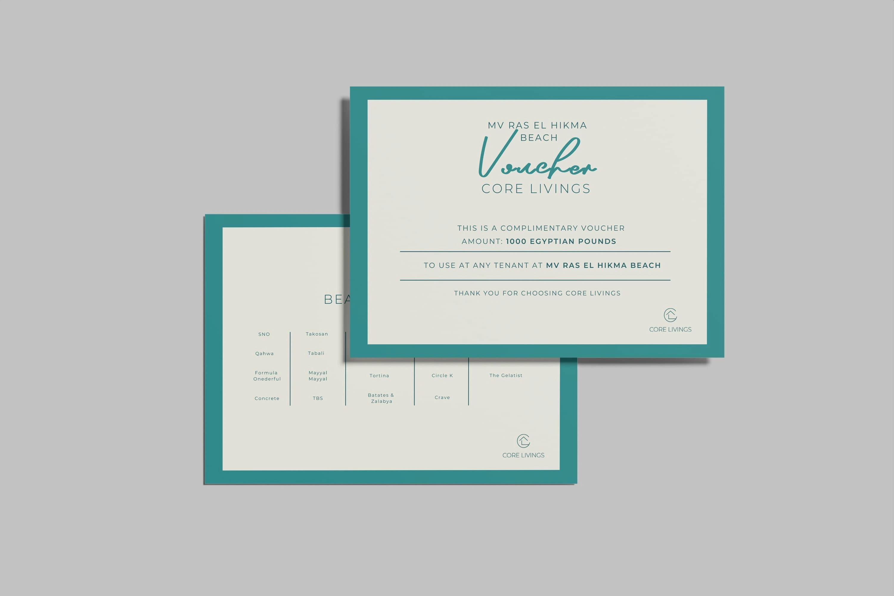  A complimentary voucher card to be given to Core Livings customers.